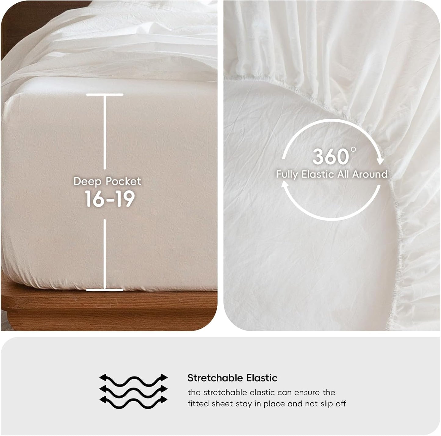 MooMee Bedding Sheet Set 100% Washed Cotton Linen Like Textured Breathable Durable Soft Comfy (Solid Off White, King)