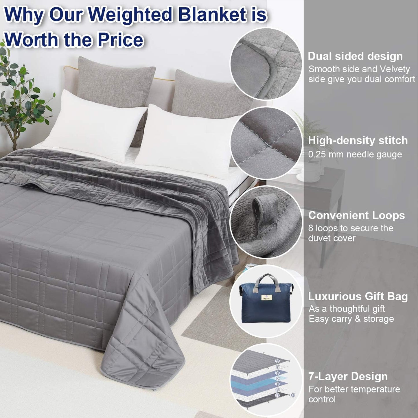OMYSTYLE Reversible Weighted Blanket 20lbs for Adults (60 x 80 Inches Twin Size), Warm Short Plush and Cool Tencel Fabric Double Sided Weighted Blanket for All Season Use- Bonus Carry Bag Included