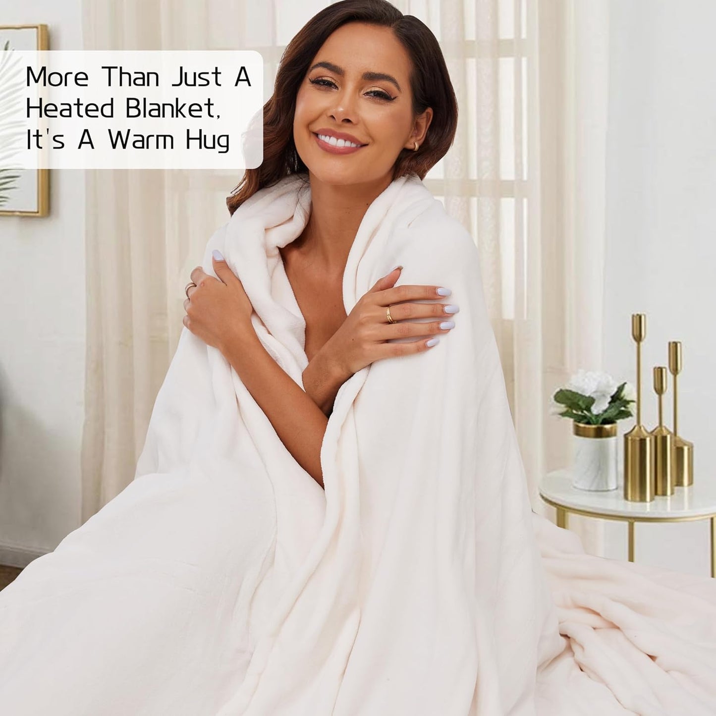 Electric Heated Blanket 72"x84" Full Size, Soft Coral Fleece with 4 Heating Levels and 10 Hours Auto-Off, Machine Washable, Cozy Plush Fabric for Home, White