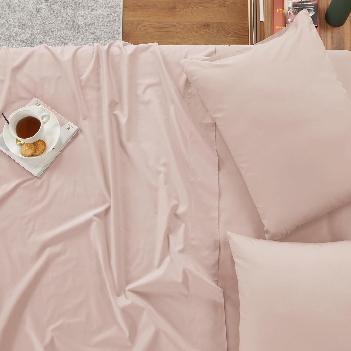 IZOD 100% Egyptian Cotton Sheets Set Full Size, Cotton Percale Crisp Sheet Set 4Pc, Lightweight & Deep Pocket fits Upto 17", Long-Staple Soft Combed, Hotel Style Luxury Bedding Sheet - Blush Rose