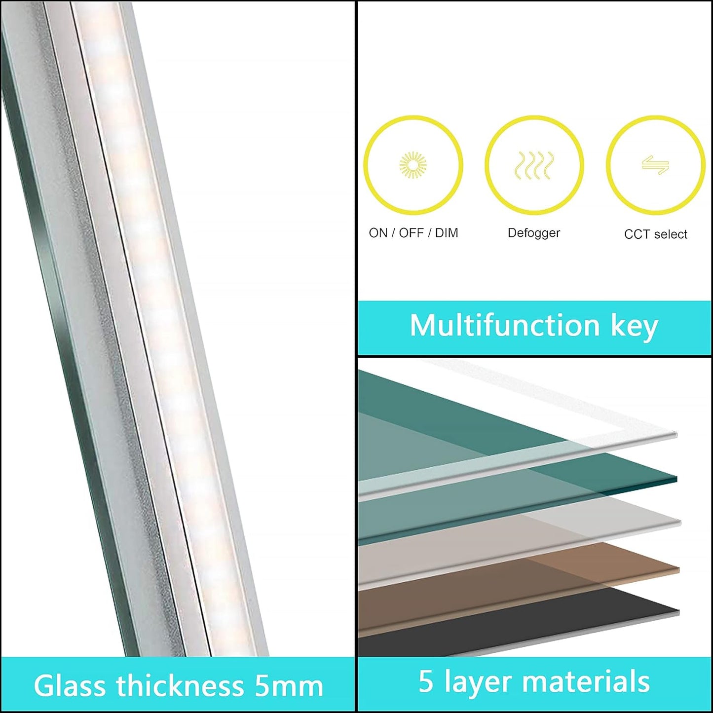 Wall-Mounted LED Square Bathroom Mirror, Makeup Mirror (36 inches x 36 inches,) 3 Color Stepless Dimmable Memory Bathroom Vanity Mirror with Lights CRI90 Smart Mirror with Touch