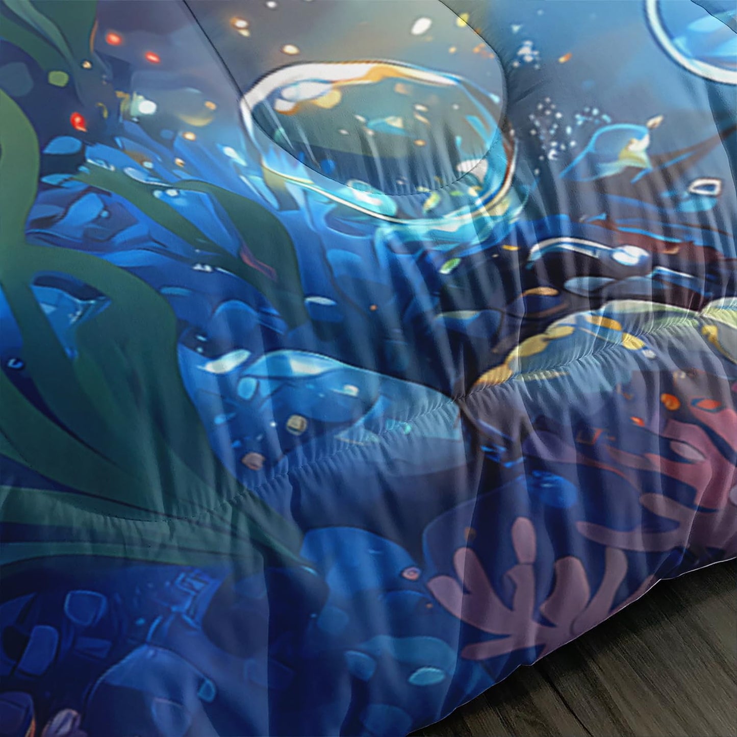 Black Little Mermaid Pattern Queen Comforter Set,Underwater World Ocean Themed Bedding Sets for Kids Toddlers Girls Boys Room Decor,Princess Bedding with 2 Pillowcases.