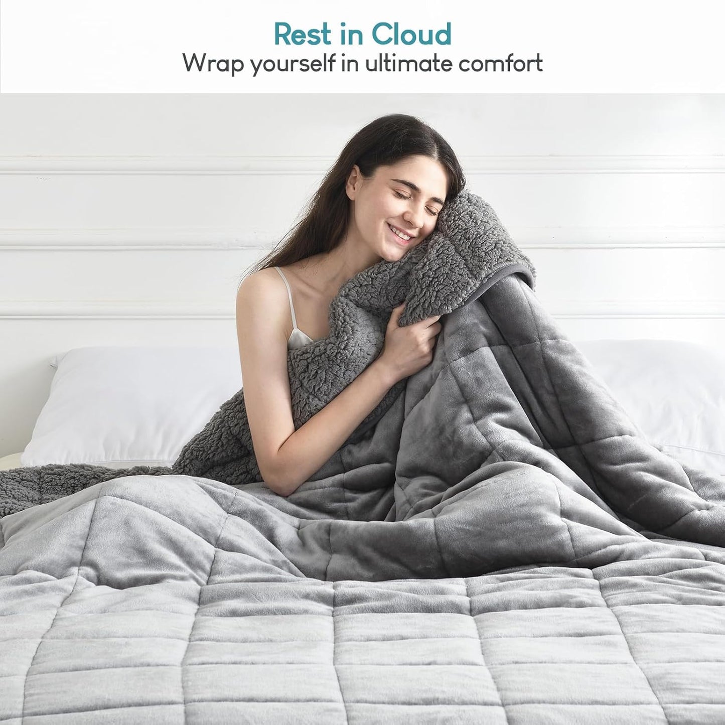 Cottonblue Weighted Blanket 17 lbs Queen Size, Flannel Shaggy Sherpa Weighted Blanket for Adults Comfortable Weighted Blankets for Calming and Relax, Bed Sofa Heavy Blankets, 60x80 inches, Grey