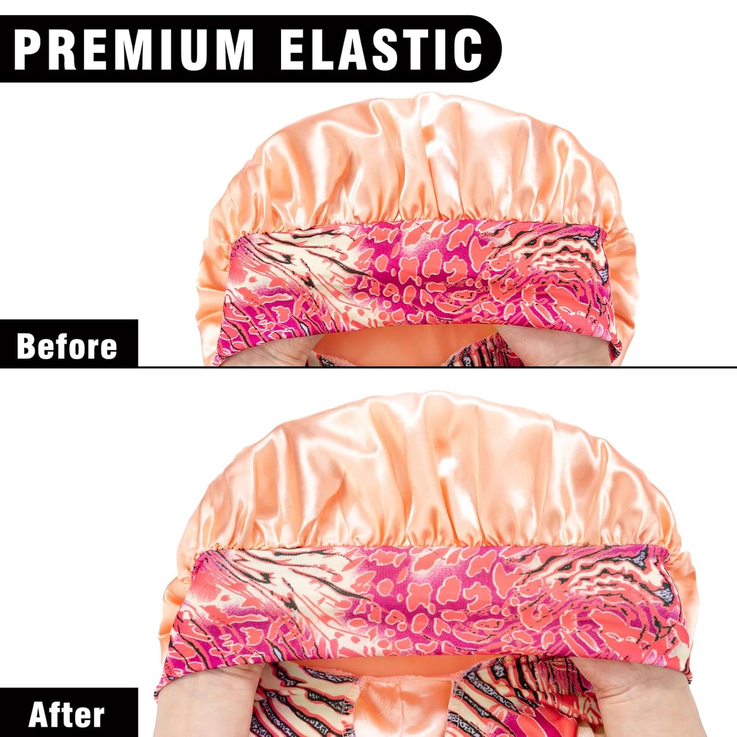 2Pcs Bonnets for Women Sleeping Braid Bonnet, Large Long Satin Silk Bonnet for Braids,Black Women Braid Bonnet with Stretchy Tie Band for Sleeping Extra Long (Black & Golden Pattern)