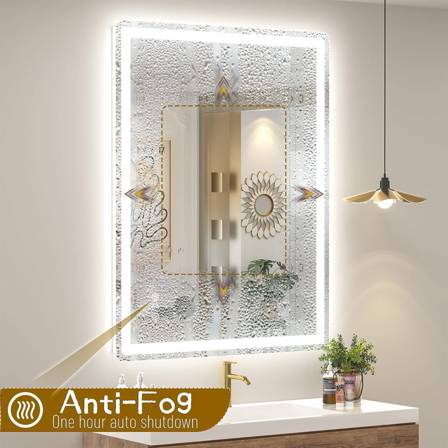 SMIROR LED Bathroom Mirror with Lights 44"x 30", Rounded Rectangle Lighted Vanity Mirror for Wall, Front Lit and Backlit, 3 Colors, Dimmable, Anti-Fog, Tempered Glass (Horizontally/Vertically)