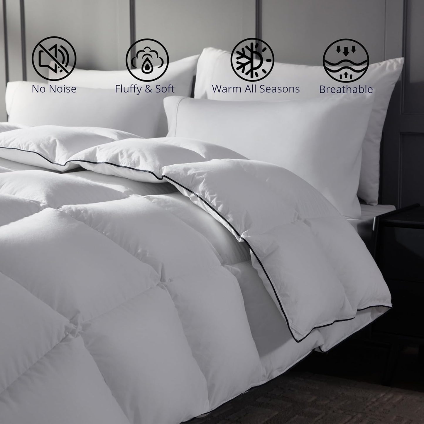 Ubauba Goose Feather Down Fiber Comforter Twin Size - 100% Cotton White Fluffy Duvet Insert - Hotel Luxury Bedding Comforter All Season Medium Warmth 68 x 90 Inch