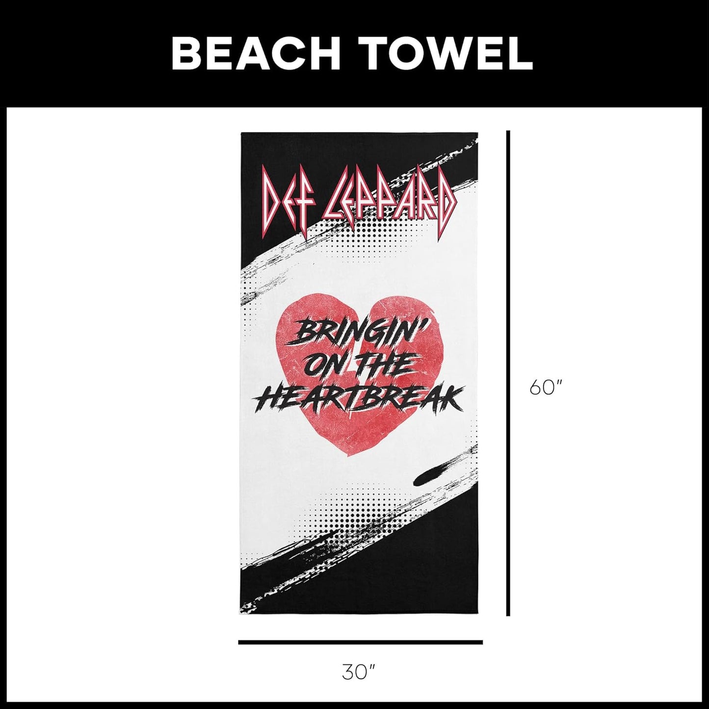 Northwest Def Leppard Heartbreak Beach Towel, Rock and Roll Pool and Bath Towel, Soft and Absorbent, Quick Dry, 30 x 60 inches