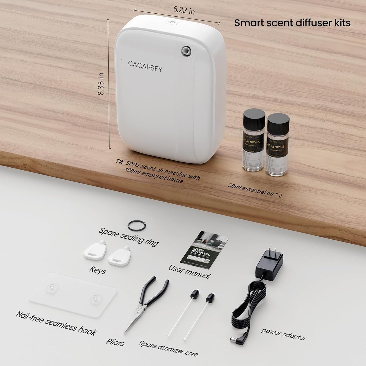 Waterless Essential Oil Diffuser,(2 * 50ml Fragrances Included) 3000 Sq.Ft Coverage 400ml Large Capacity Hotel Scent Diffuser,Cold Air Tech, App & Button Control,Scent Diffusers for Home Large Room