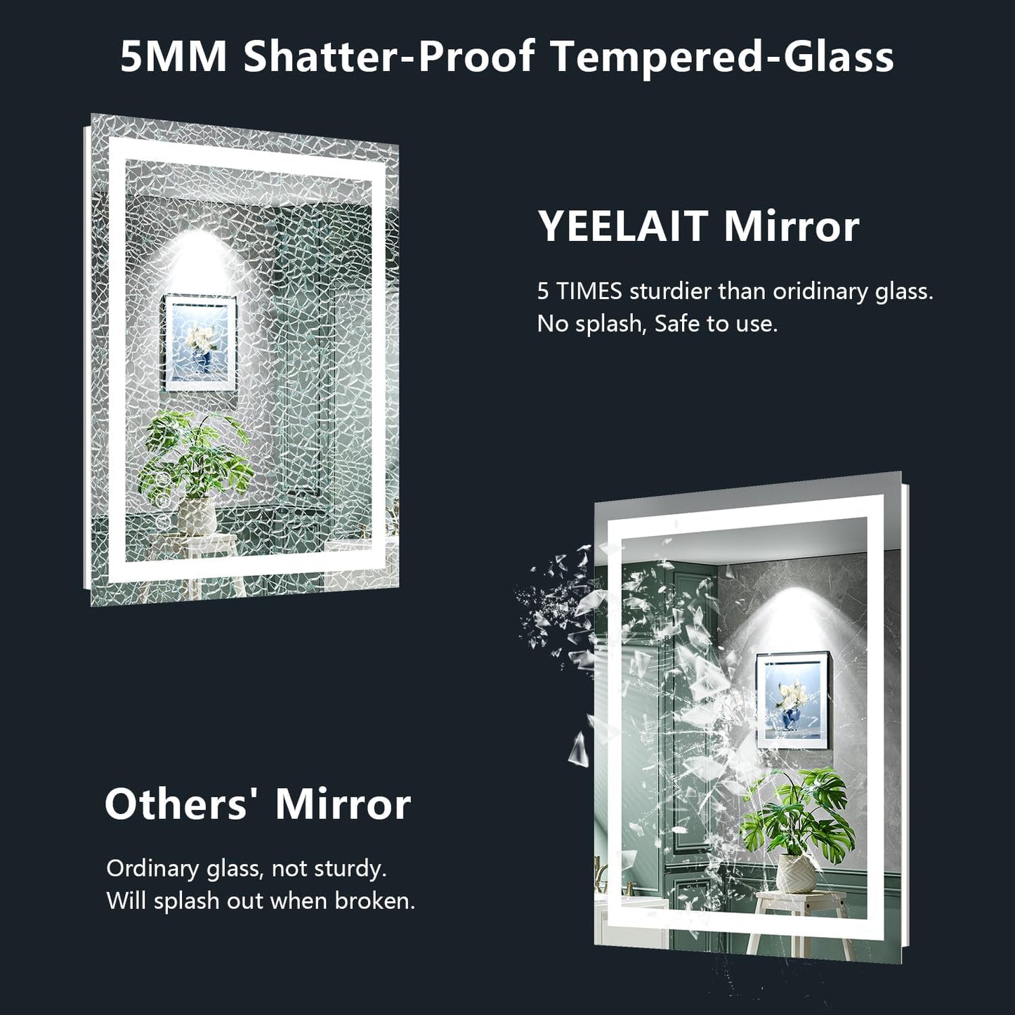 24x36 Inch LED Bathroom Mirror with Lights Front and Backlit Lighted Vanity Mirror for Bathroom Wall with 3 Colors Dimmable Anti-Fog Memory Shatter-Proof IP54 Waterproof Horizontal/Vertical