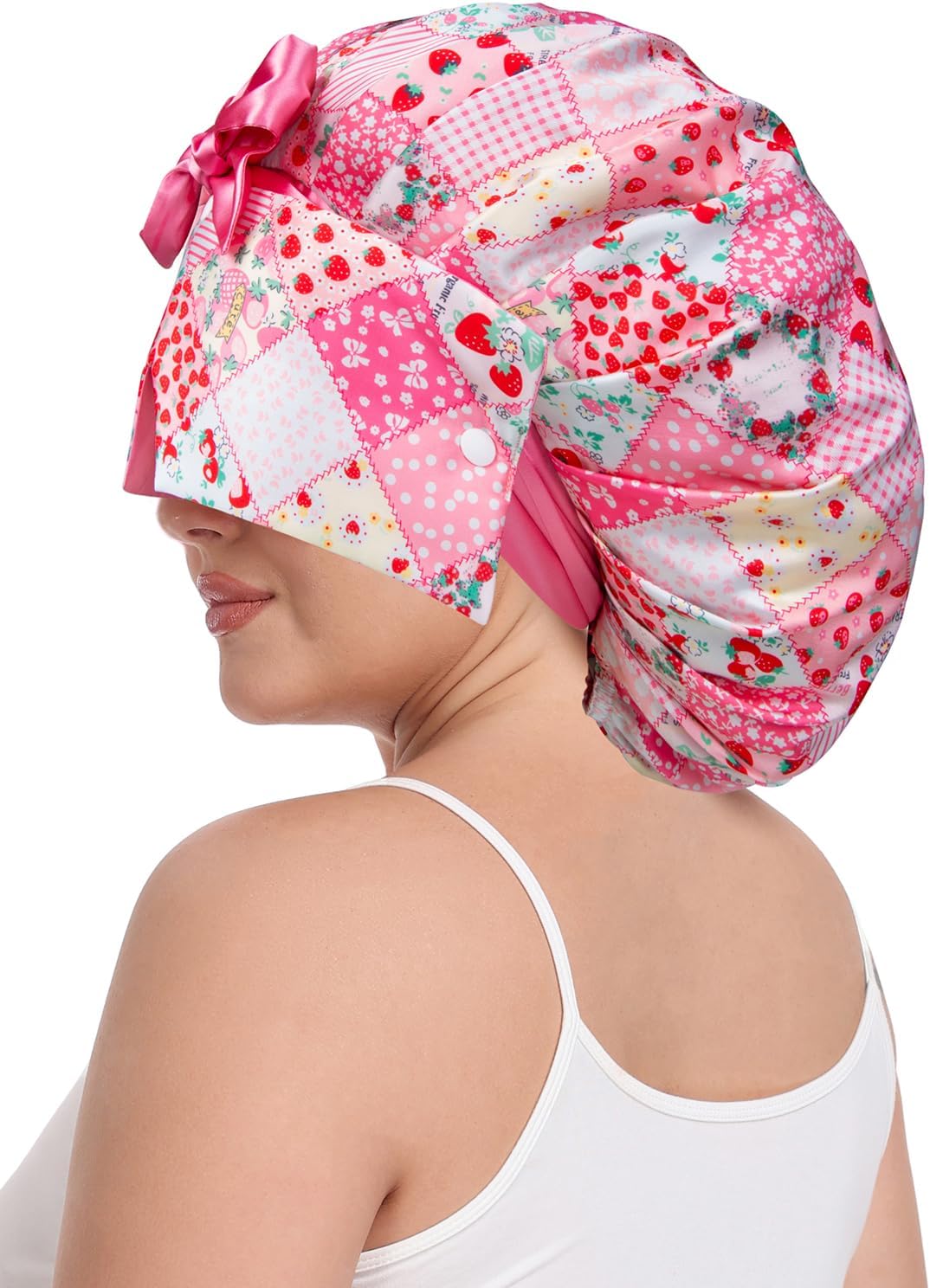 Pleated Silk Sleeping Bonnet with Eye Mask Double Layer Satin Hair Bonnets Sleep Cap for Curly Natural Hair