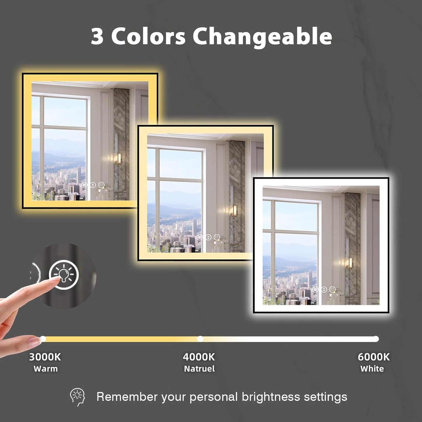 36x36 Square Lighted Bathroom Mirror, Wall-Mounted, Black Rim Mirror, Vanity(Front and Backlit), Stepless Dimmable CRI90+, Anti-Corrosion, Anti-Rust, Touch Sense, Memory(Horizontal/Vertical)