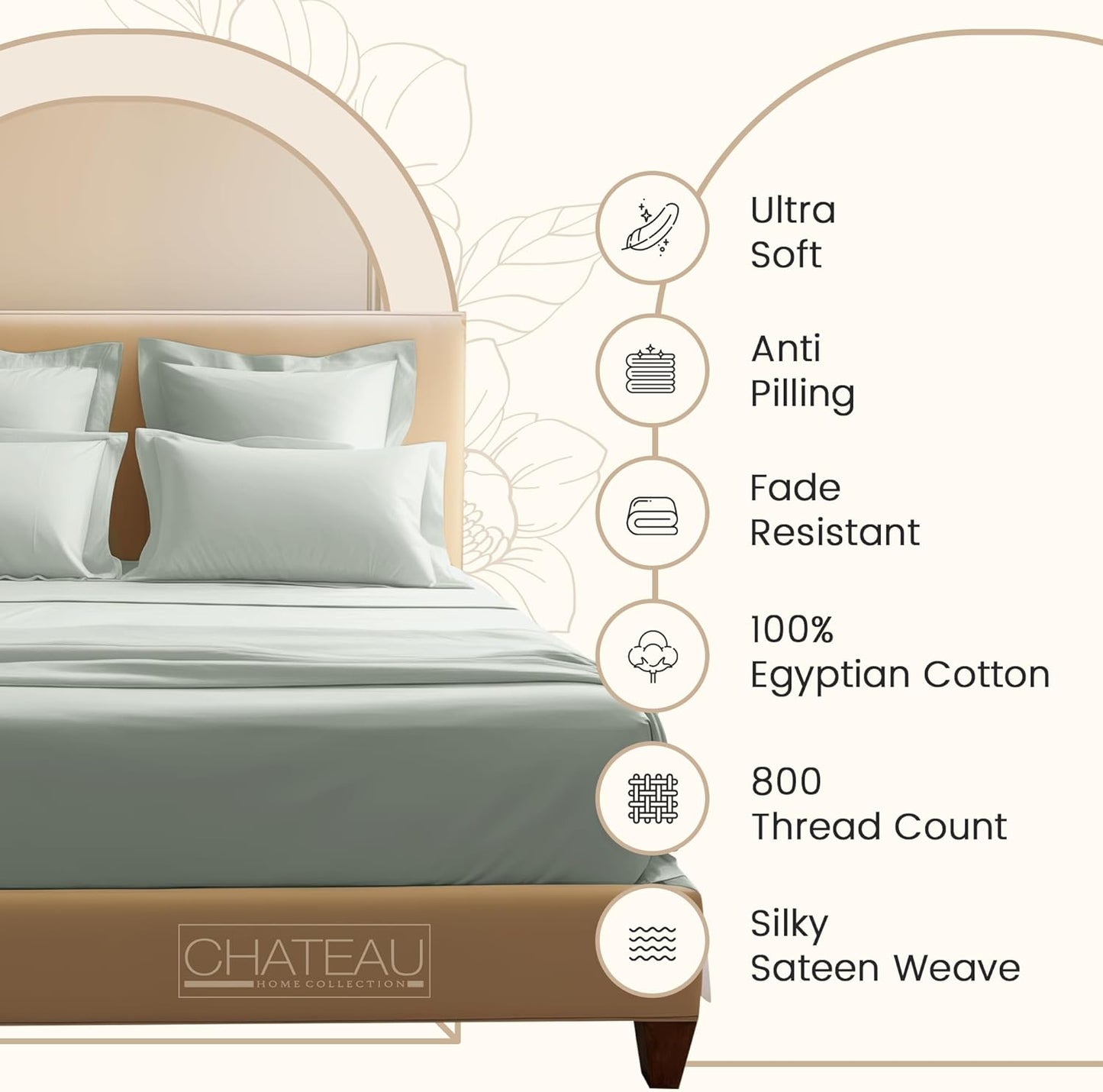 King Bed Sheets Deep Pocket King Sheet Set, 800 Thread Count Long Staple Fully Elasticated Egyptian Cotton Sheet & Pillowcase sets, Machine Wash No Pill Naturally Breathable Cotton Bedding- Mineral
