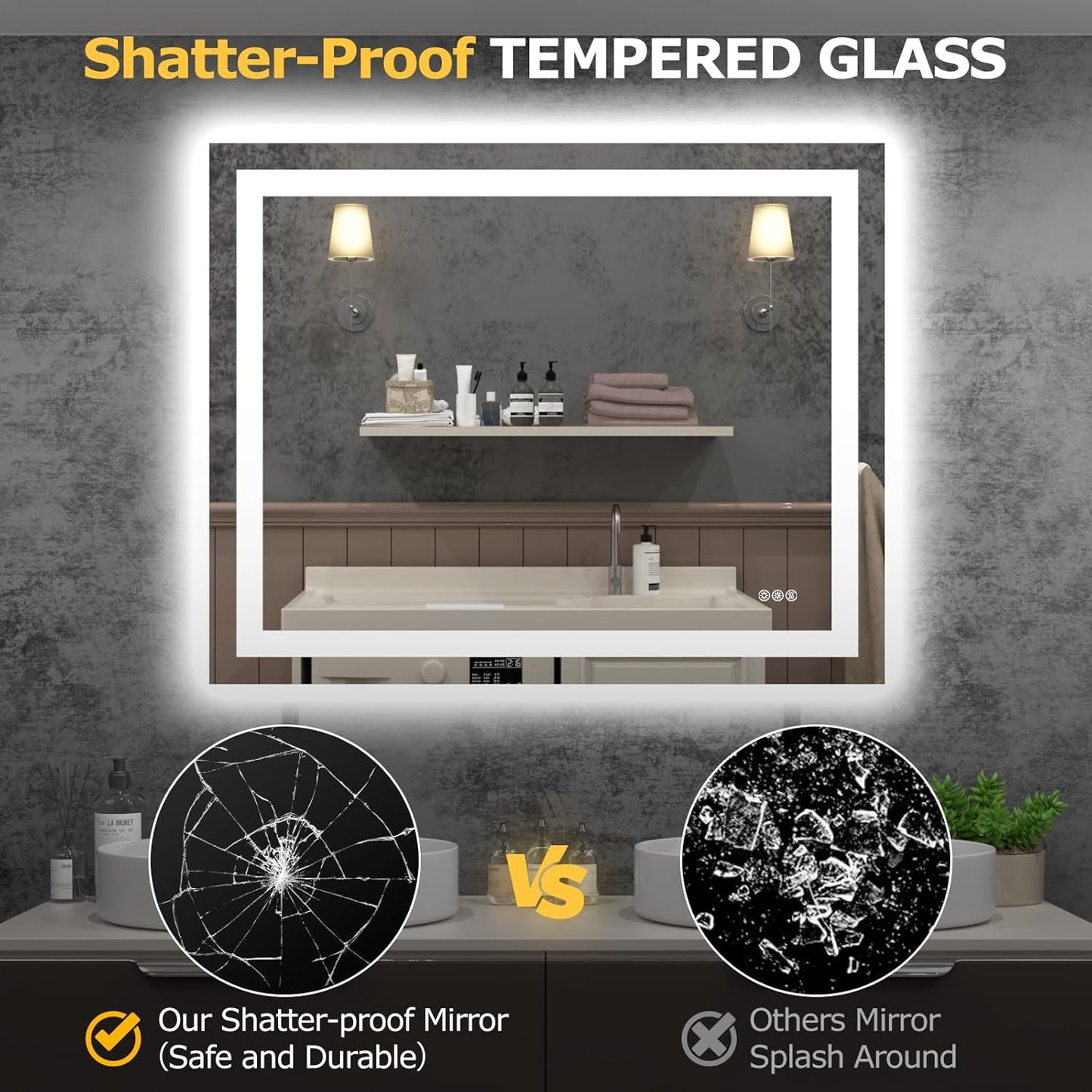 40X32 LED Bathroom Mirror with Lights, Anti-Fog, Dimmable, Backlit + Front Lit, Smart Bathroom Vanity Mirror, Memory Function, Shatterproof, Tempered Glass (Horizontal/Vertical)