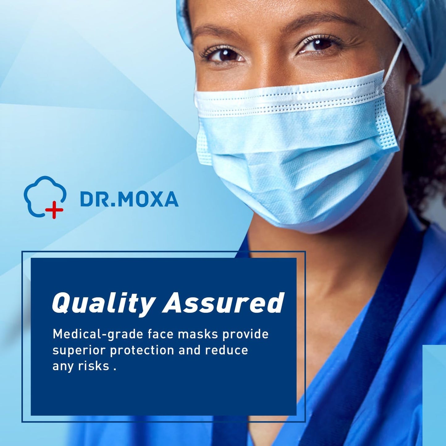 DR.MOXA 50 Pack Disposable Face Masks, Medical Grade 3 Ply Masks for Protection Blue