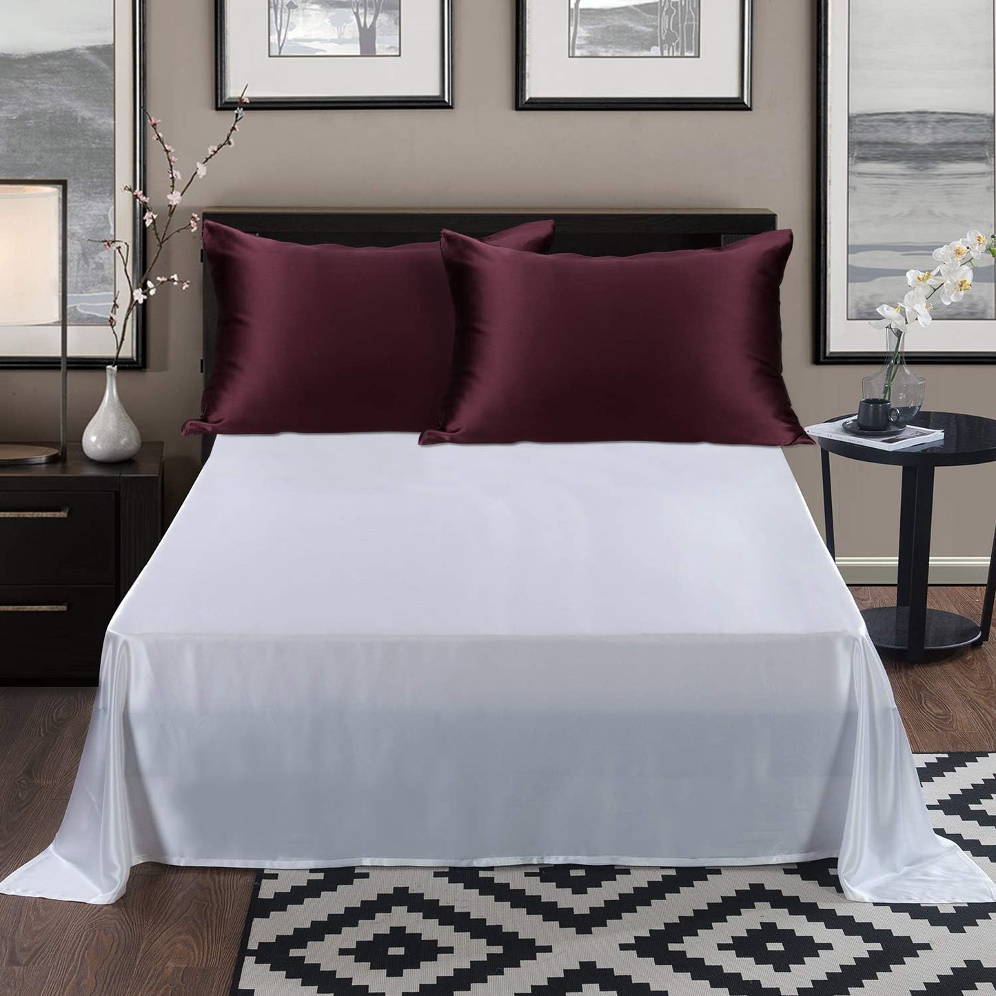 ALASKA BEAR King Silk Pillowcase and Scrunchie Gift Set Pillow Cases for Acne, Eyelashes & Extensions (1 Pack, Red Burgundy)