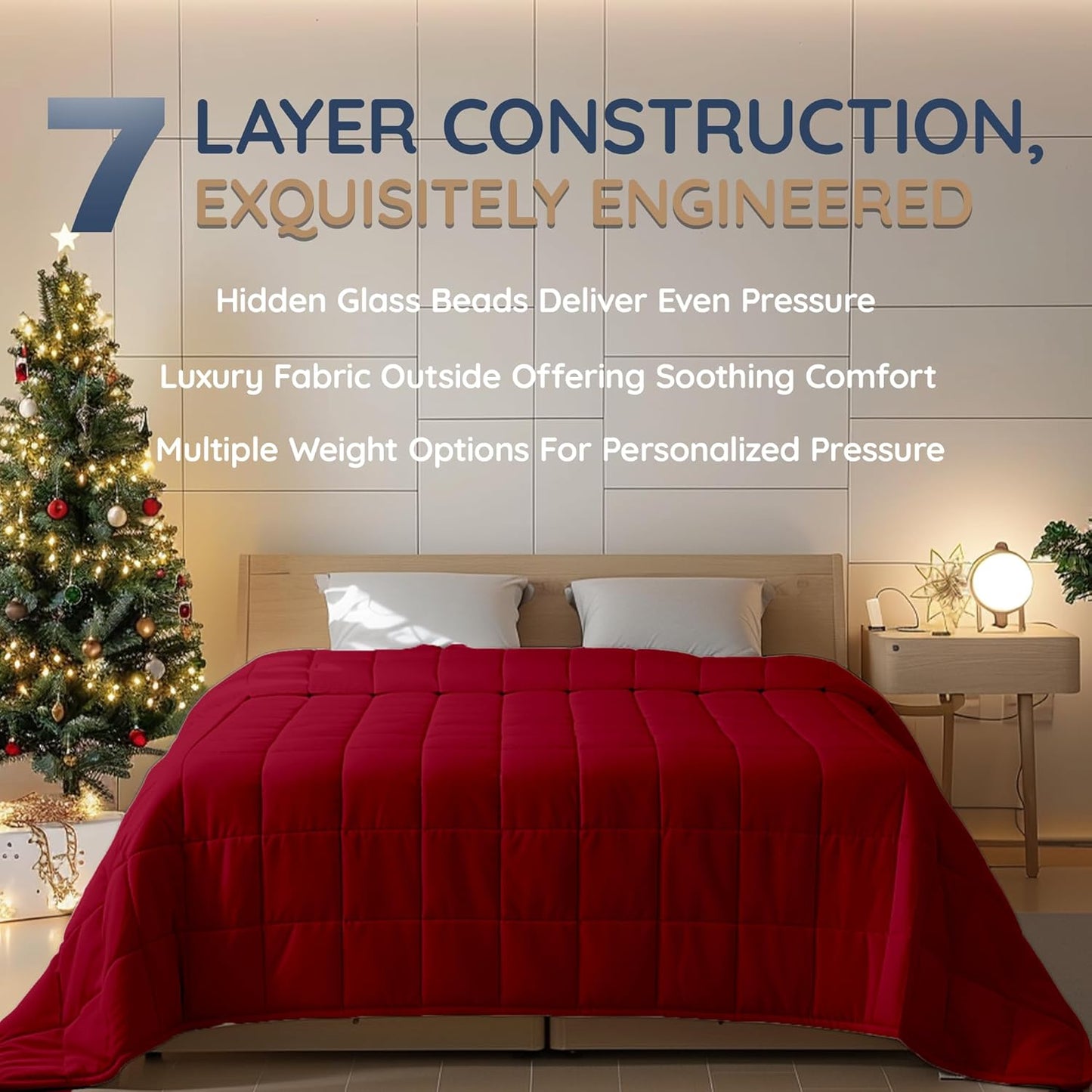 HomeSmart Products 50lbs Weighted Blanket Queen Size - Breathable, Hypoallergenic Soft Fabric, Extra Heavy Blanket Red Burdundy