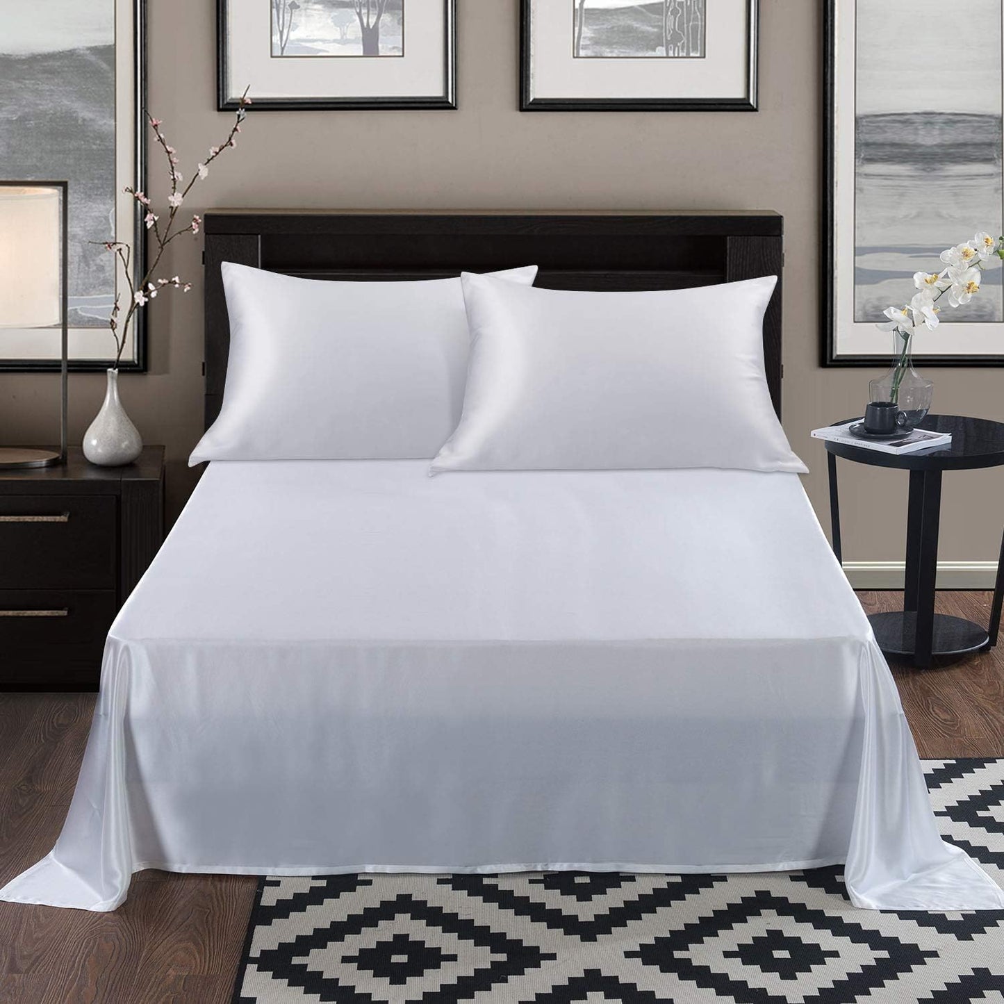 ALASKA BEAR Silk Pillowcase for Hair and Skin, Set of 2 Pure Genuine 22 Momme Mulberry Silk Pillow Cases King Size for Bliss Sleep Better Than Poly Satin, Zipper Closure(2pc, Cool White)