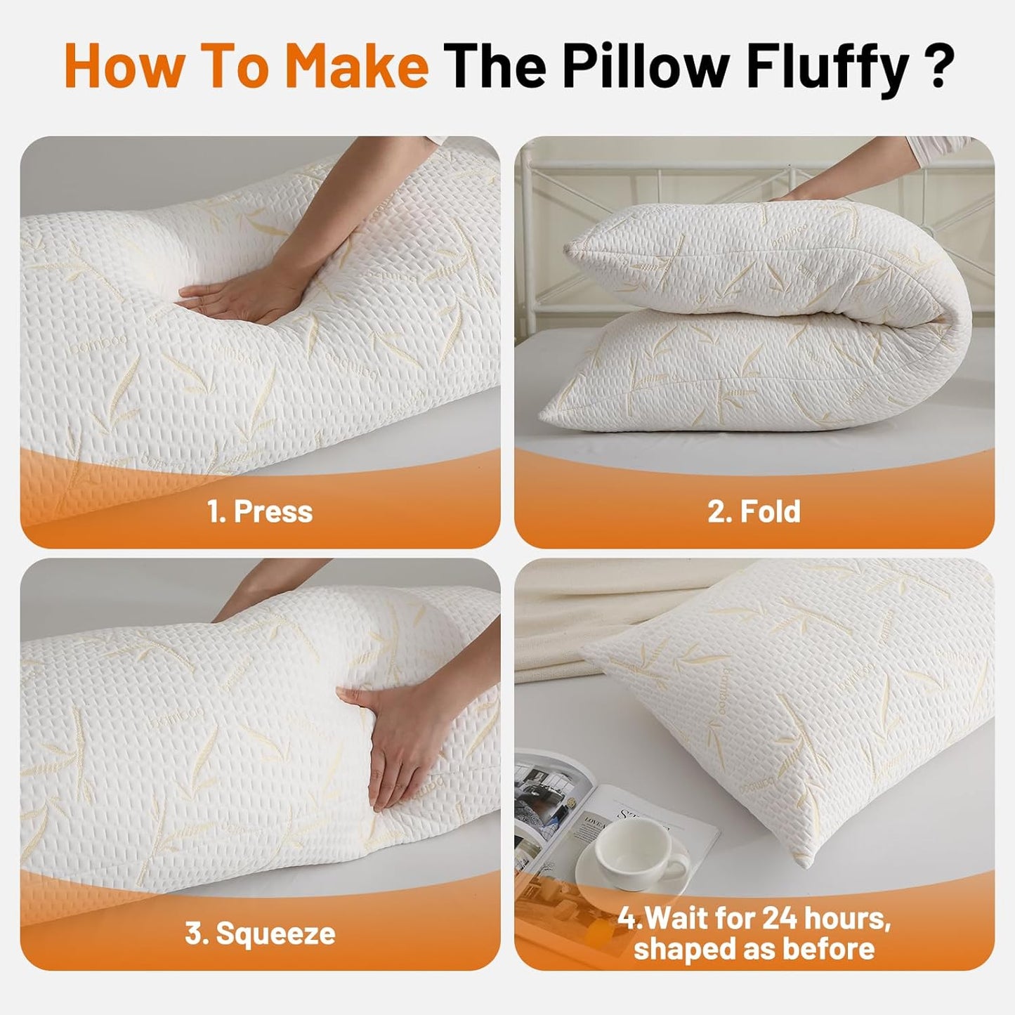 Full Body Pillow with Removable Pillowcase for Adults,(Memory Foam Filling)(Long Pillow for Side Sleepers) (Fluffy and Firm)(Adjustable Filling)(20×54 Inch,Gold)