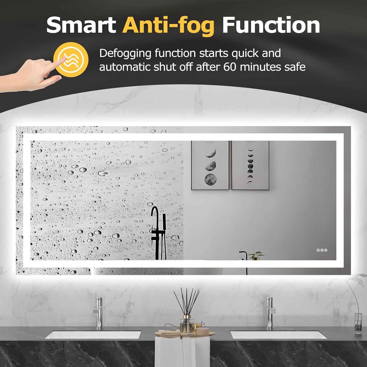 72X32 LED Bathroom Mirror with Lights, Anti-Fog, Dimmable, Backlit + Front Lit, Smart Bathroom Vanity Mirror, Memory Function, Shatterproof, Tempered Glass (Horizontal/Vertical)