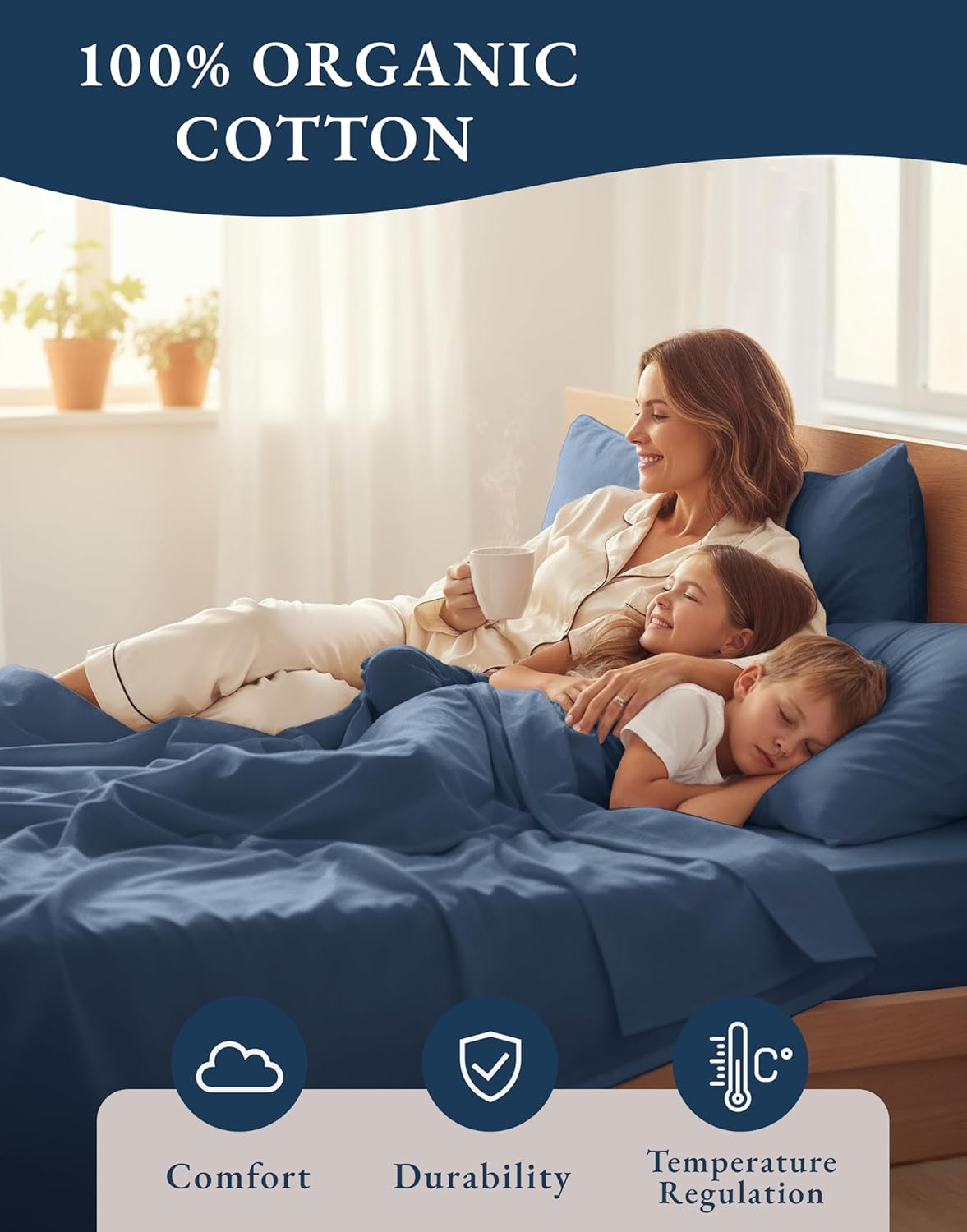 LANE LINEN 100% Organic Cotton Twin Bed Sheet Set, Luxury Hotel Style Fade Resistant Deep Pocket Machine Washable Twin Size Sheet Set, Eco Friendly Mercerized Cotton Sheets- Estate Blue