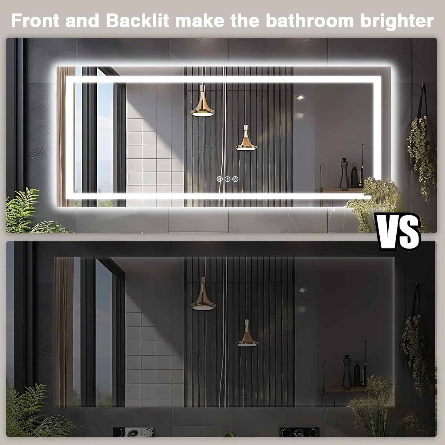 96"x36" Large LED Bathroom Mirror with Lights (Front and Backlit), Anti-Fog Lighted Mirror for Wall, Stepless Dimmable Lighted Mirror, 3 Colors Smart Mirror (Horizontal/Vertical)