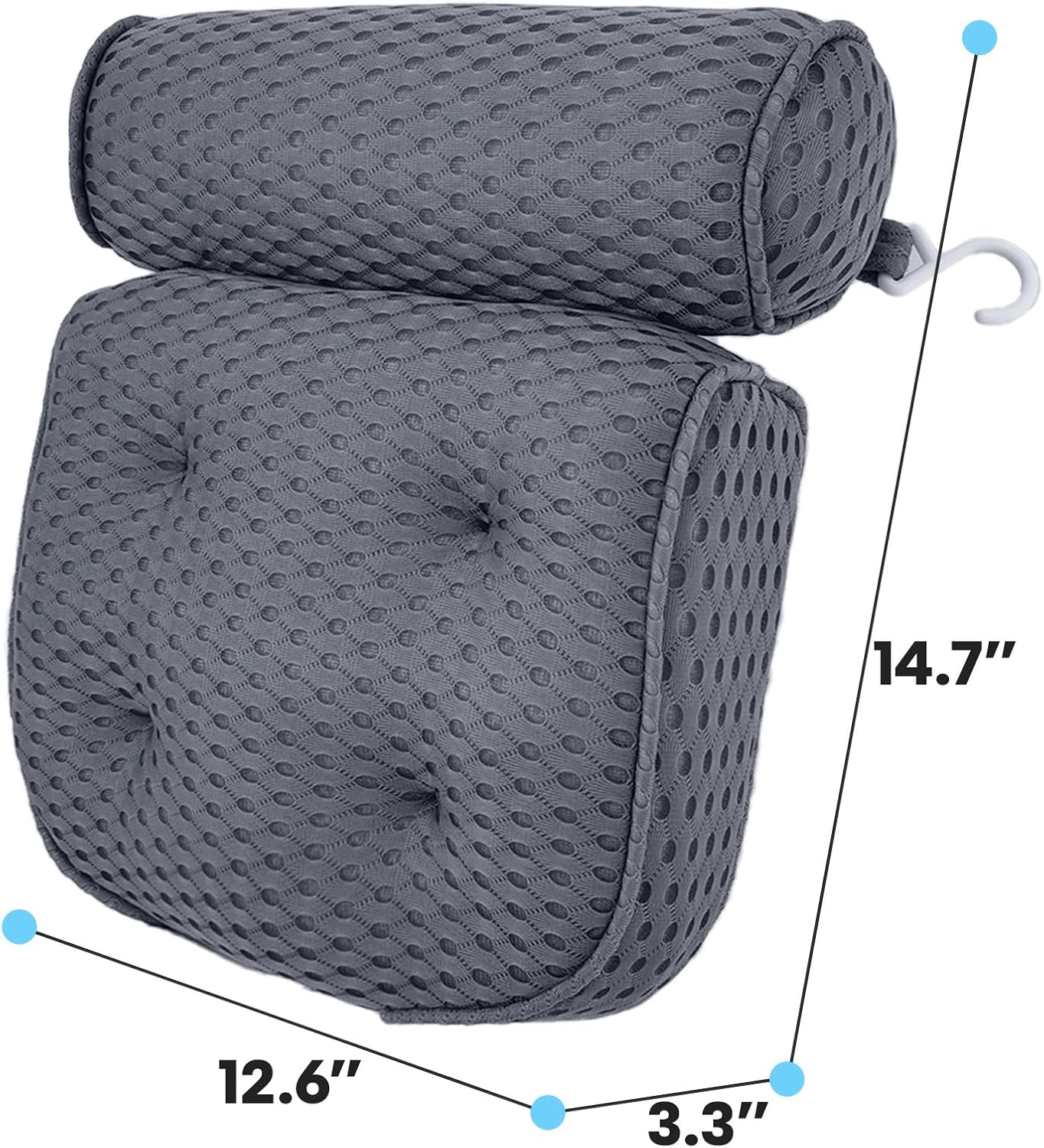 AEROiVi Luxury Bath Pillows for Tub,Bath Pillow Bathtub Pillows for Head and Neck Support Bath Cushion Made from Soft Spacer Mesh Material with Suction Cups,Gray