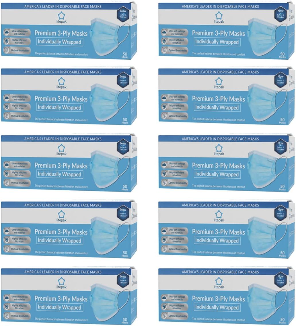 Litepak 500pcs Premium Disposable Face Mask SOFT 3ply Nose Wire