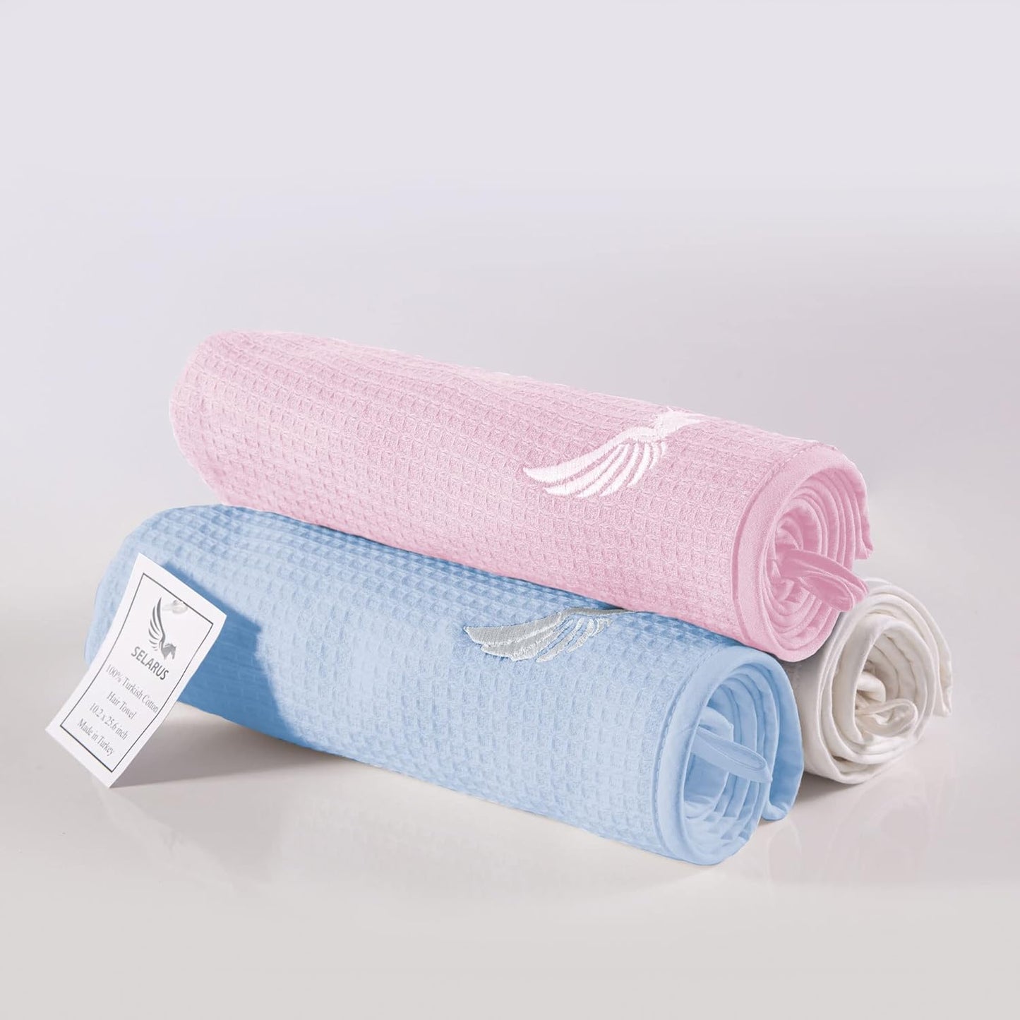 100% Turkish Cotton Hair Towel Wrap for Women,Non Microfiber,400-GSM(Grams per Square Metre),AntiFrizz,Hair Plop Waffle Towels for Curly,Long&Thick Hairs,Turban Head Wrap,1Pack10x26inc