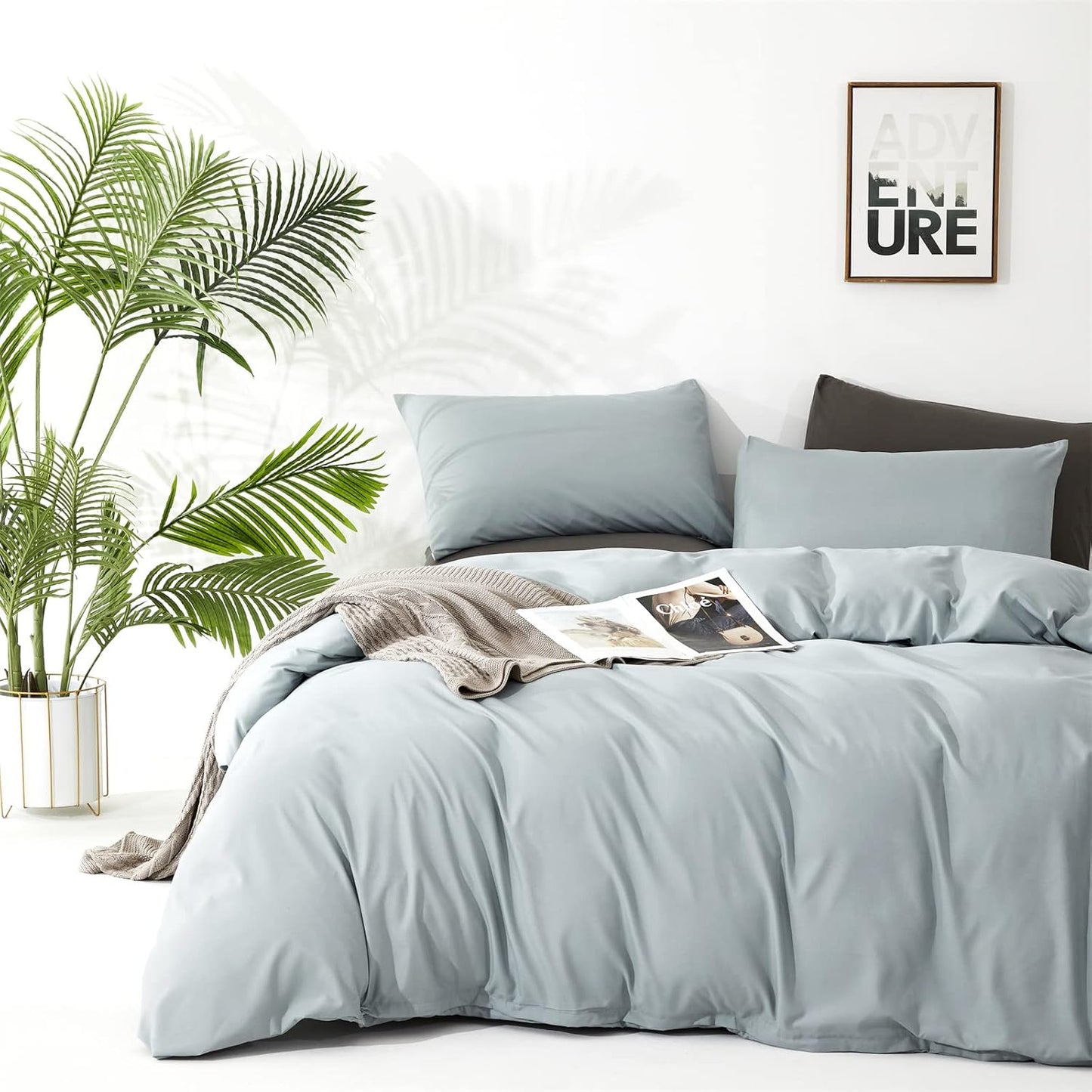 KAREVER Dusty Blue Comforter Set Cal King Size Blue Bedding Women 3 Pieces Blue Color California King Bed Blanket Set