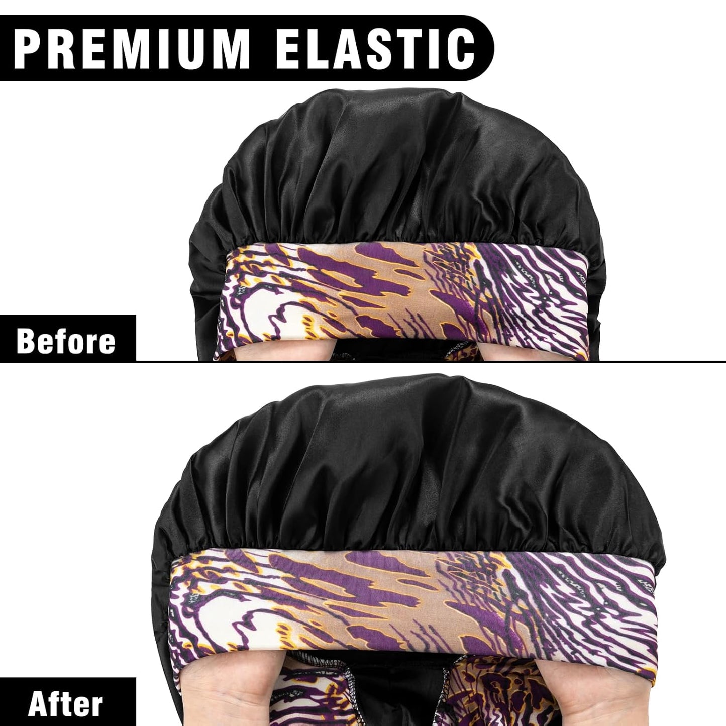 2Pcs Bonnets for Black Women Braid Bonnet, Large Long Satin Silk Bonnet for Braids,Black Women Braid Bonnet with Stretchy Tie Band for Sleeping Extra Long (Pink &Black Dark Pattern