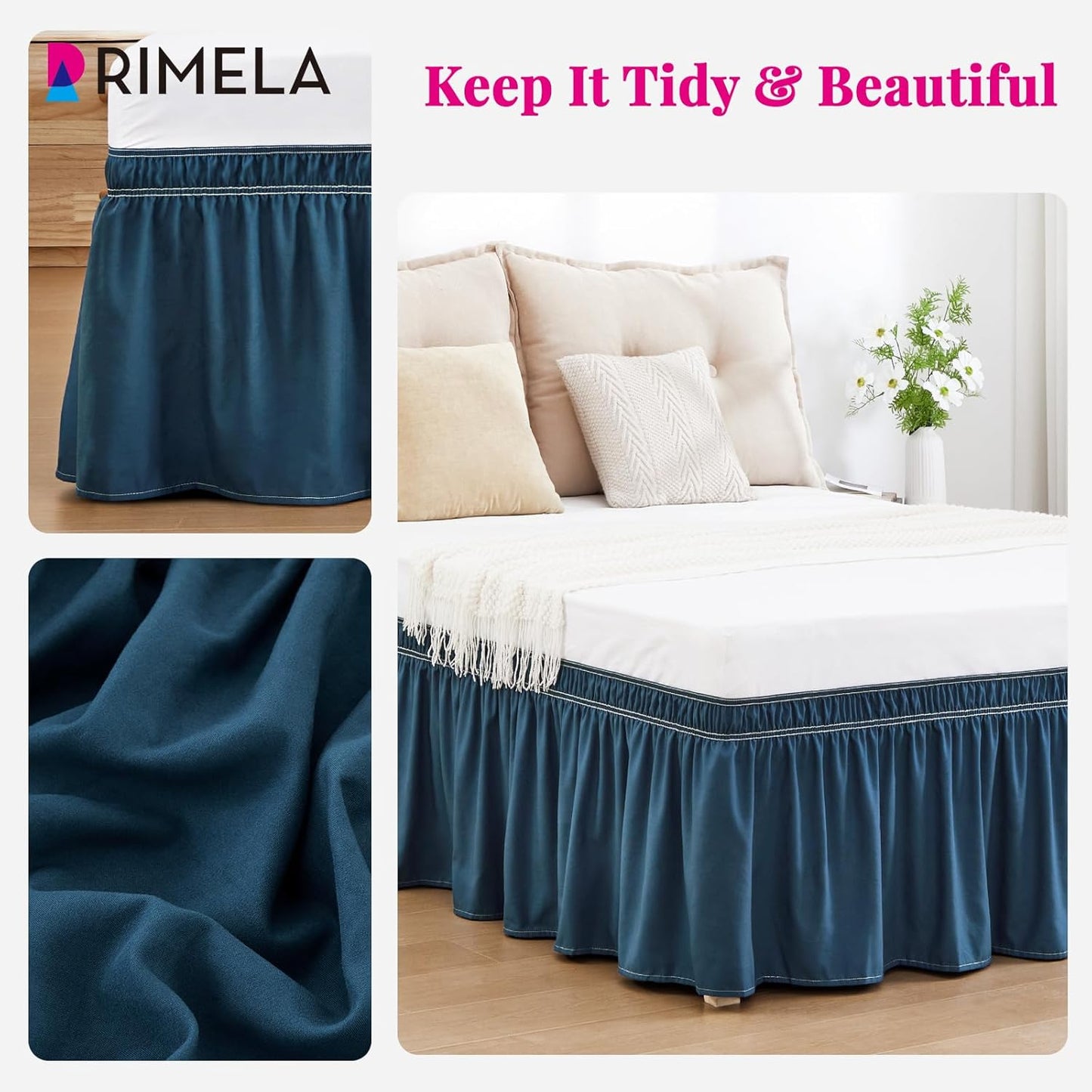 RIMELA Dark Teal Bed Skirt Queen Size 18 Inch Drop, Wrap Around Elastic Bedskirt, Dust Ruffle for Adjustable Bed Base Machine Washable Easy to Install Bed Skirts