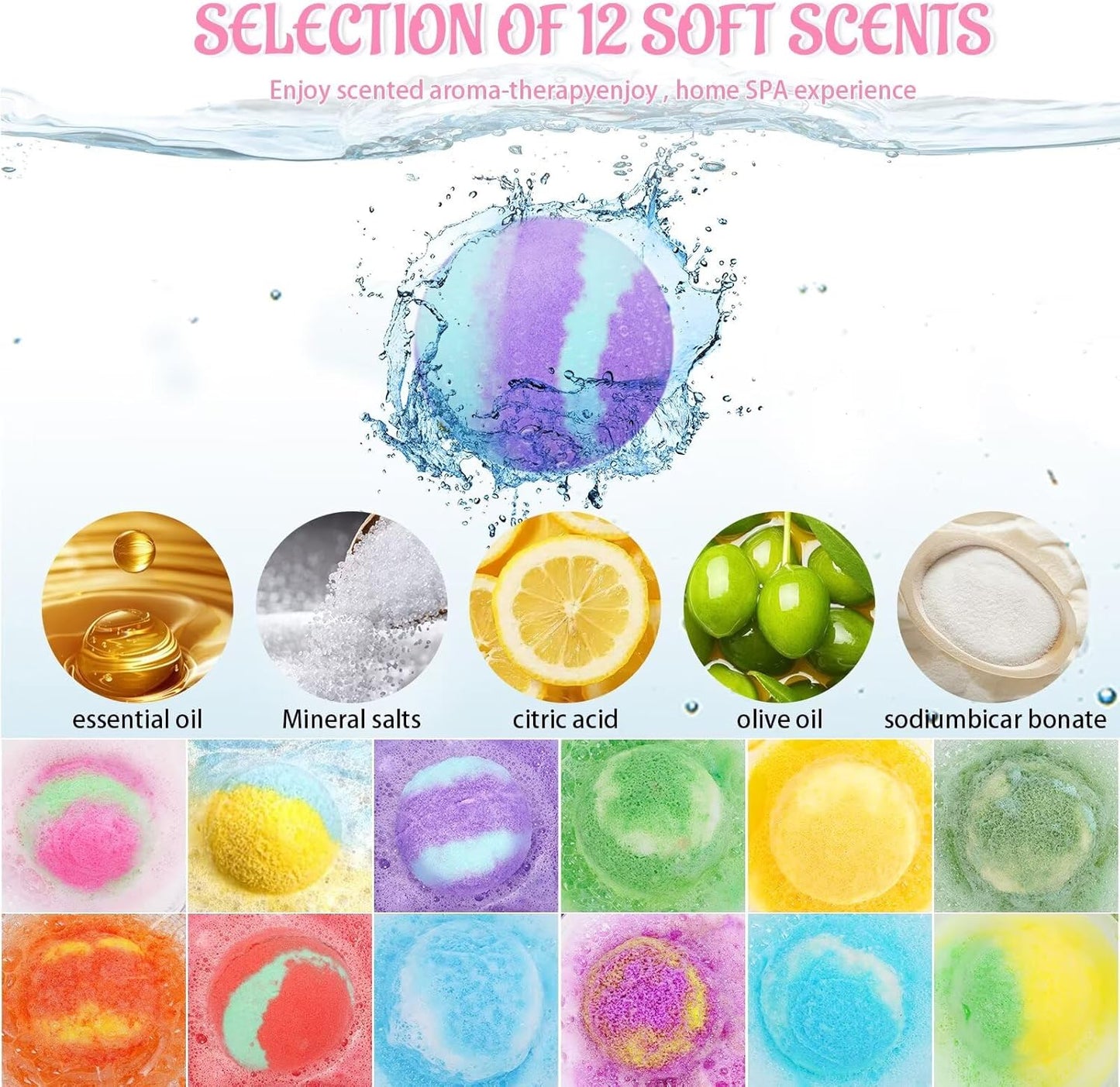 2.5 OZ Large Handmade Bath Bombs for Women Adults Kids, 12 Pcs XL Organic Natural bathbombs for Dry Skin Moisturizing, Relaxing Aromatherapy, Bubble SPA, Mothers Day Gifts for Her Wife Girlfriend Mom