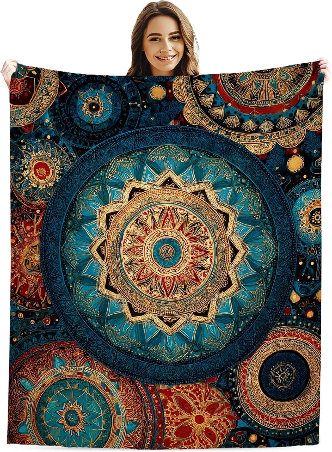 Bohemian Mandala 50"x60" Throw Blanket for Sofa & Bed | Artistic Home Decor, Machine - Washable | Stylish Gift for All Ages