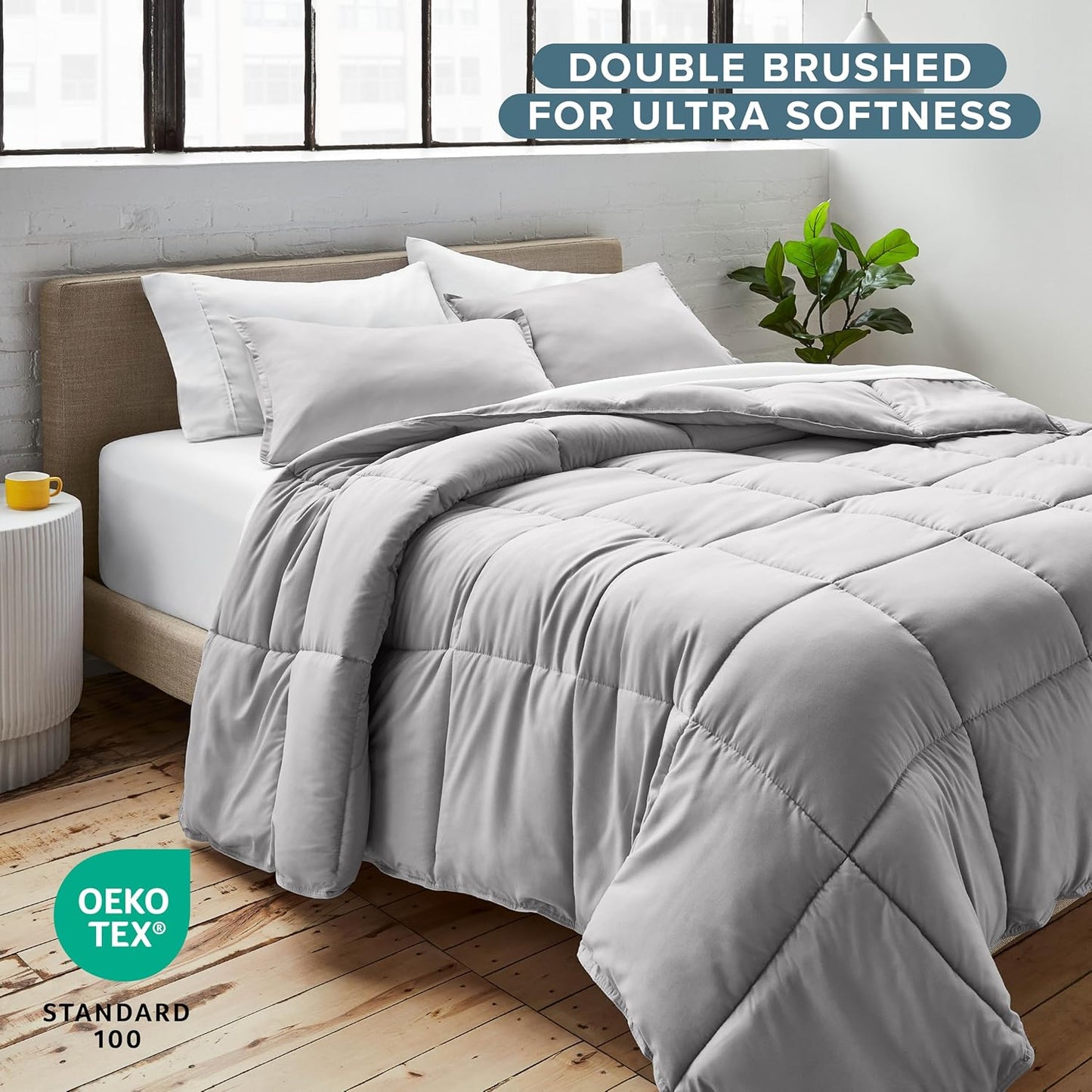 Bare Home Comforter Set - Oversized Queen Size - Ultra-Soft - Goose Down Alternative - Premium 1800 Series - All Season Warmth (Oversized Queen, Light Grey)