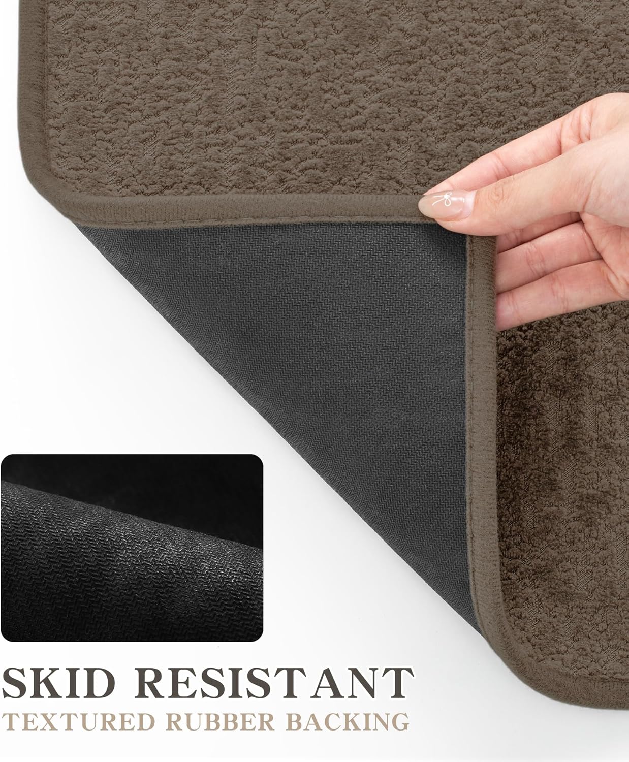Chakme 3 Piece Bathroom Rug Sets, Ultra Thin Bath Mat, Absorbent & Quick Drying, Non Slip, Durable, Easy to Clean, Geometric Design, Coffee, 17" x 24" / 17" x 30" / 17" x 59"