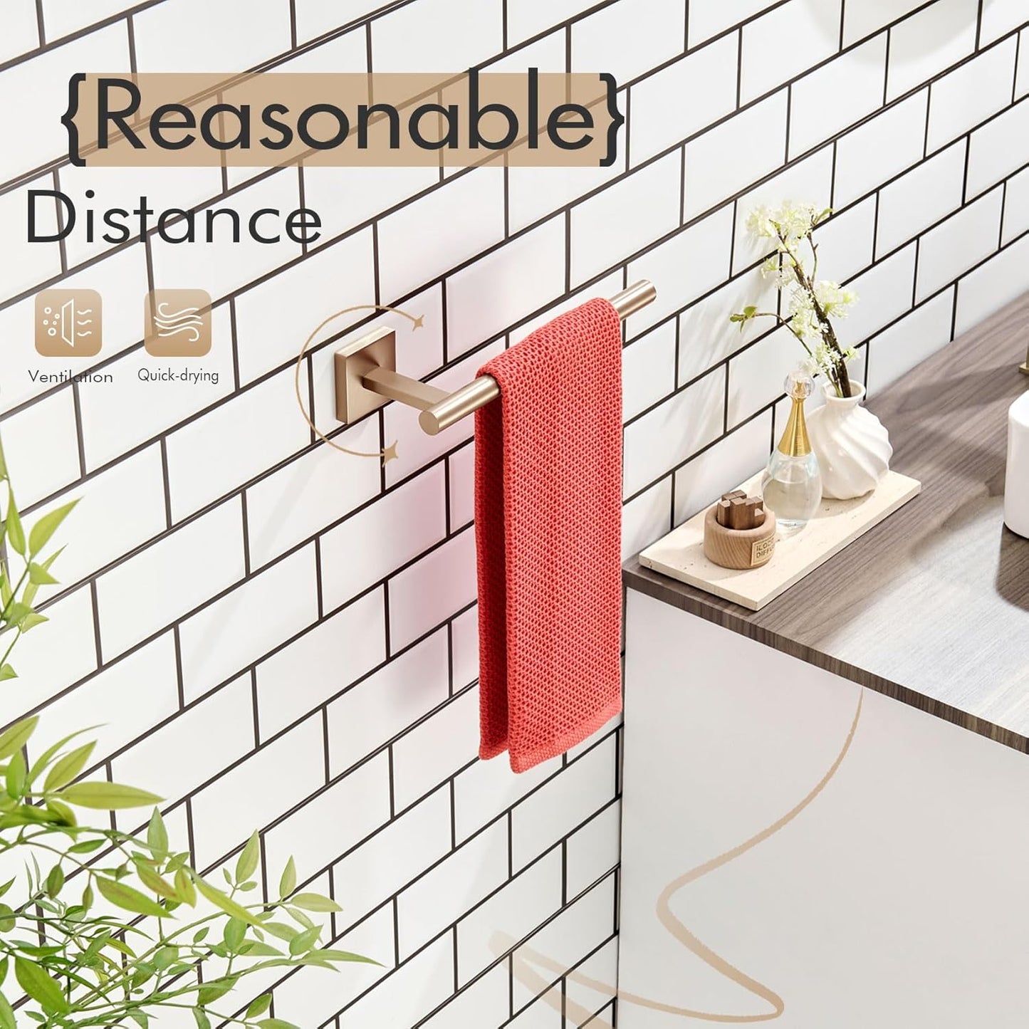 KOKOSIRI Bathroom Towel Bar Hand Towel Holders Wall Mount Toilet Kitchen Cabinet Paper Holder Stainless Steel Bath Hardware Champagne Bronze, B3008CPG