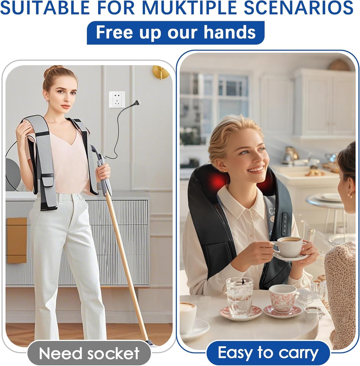 Joyset Cordless Neck Massager Shiatsu Neck and Back Massager with Heating Free Easy to Wash Cloth Cover for Shoulder Massage