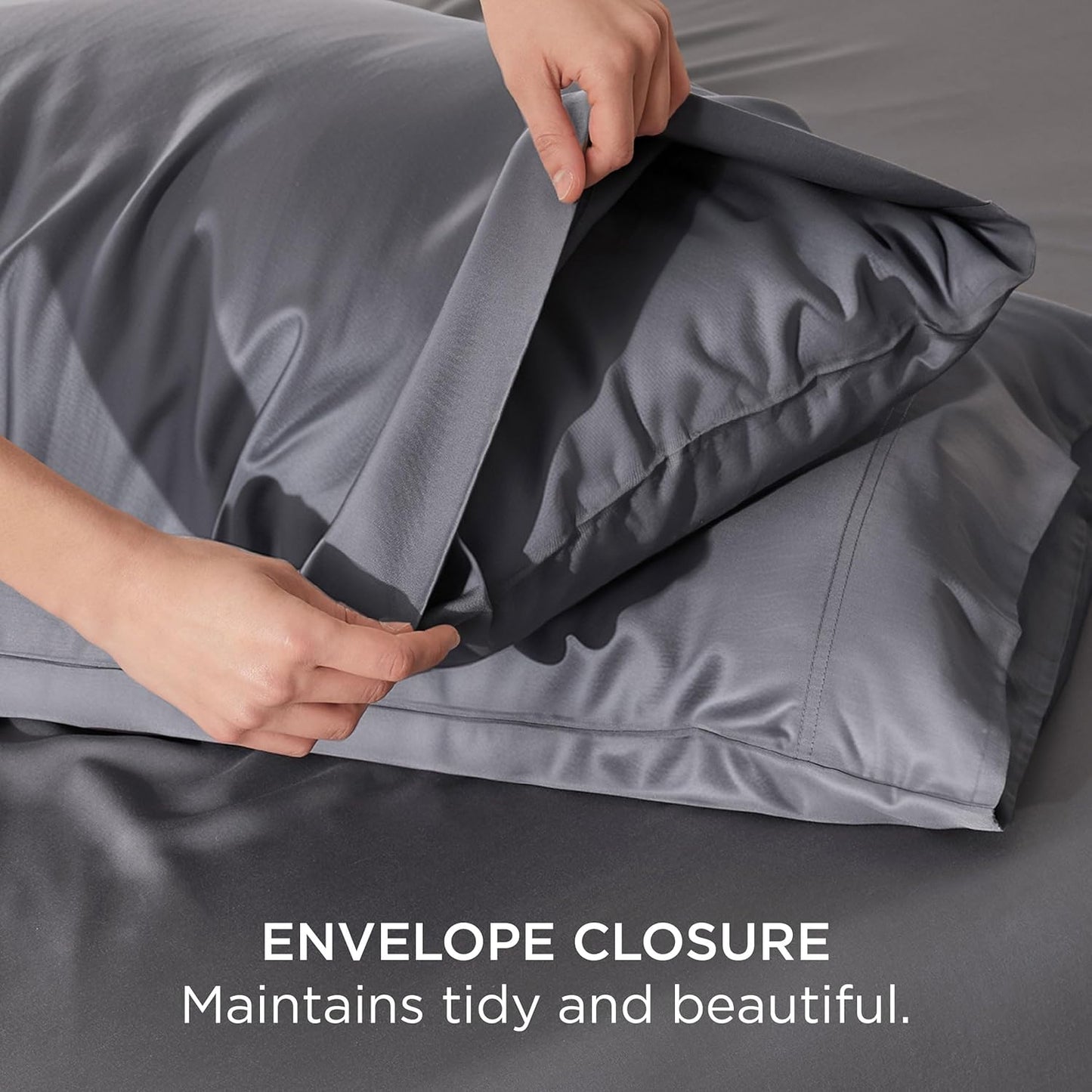 Bedsure Pillow Cases Queen, Cooling Pillow Cases, Rayon Derived from Bamboo Dark Grey Pillowcases Queen Size Set of 2, Breathable & Soft Bedding Pillow Cover with Envelope Closure,Gifts, 20x30 Inches