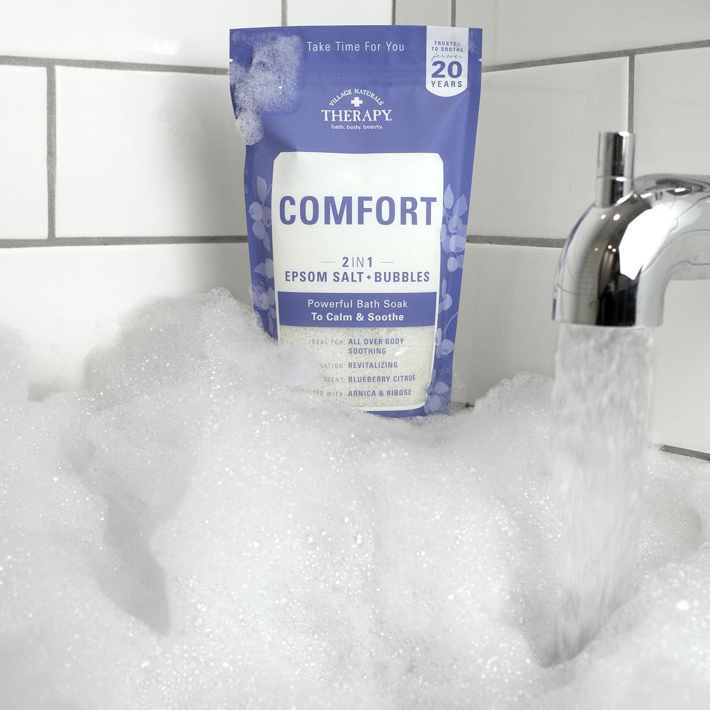 Village Naturals Therapy Comfort Foaming Bath Soak, Blueberry Citrus Scent, 36 oz, Pack of 2