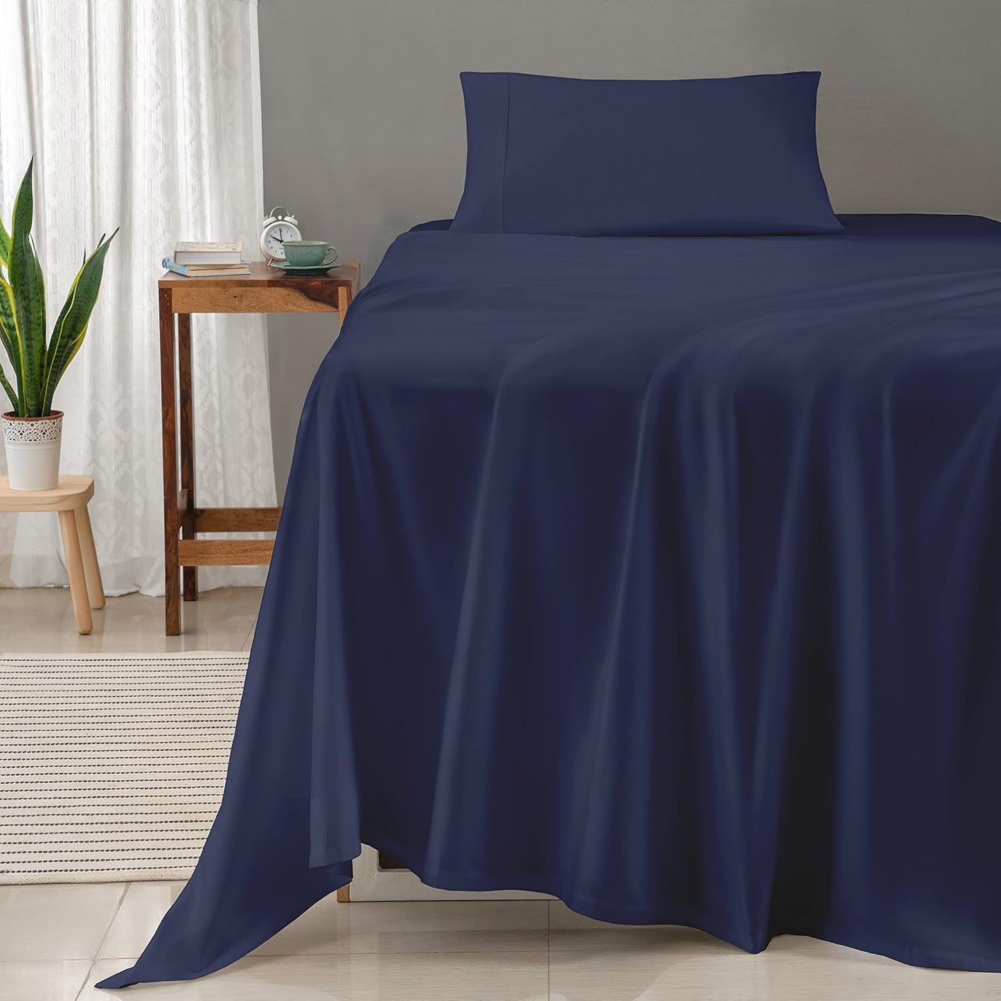 Threadmill 100% Cotton Sheets for Twin Size Bed - 600 Thread Count Twin Bed Sheets Set with 15” Deep Pocket - Sateen Weave 3-Piece Bedding Set with Cooling Effect, Folkstone Blue