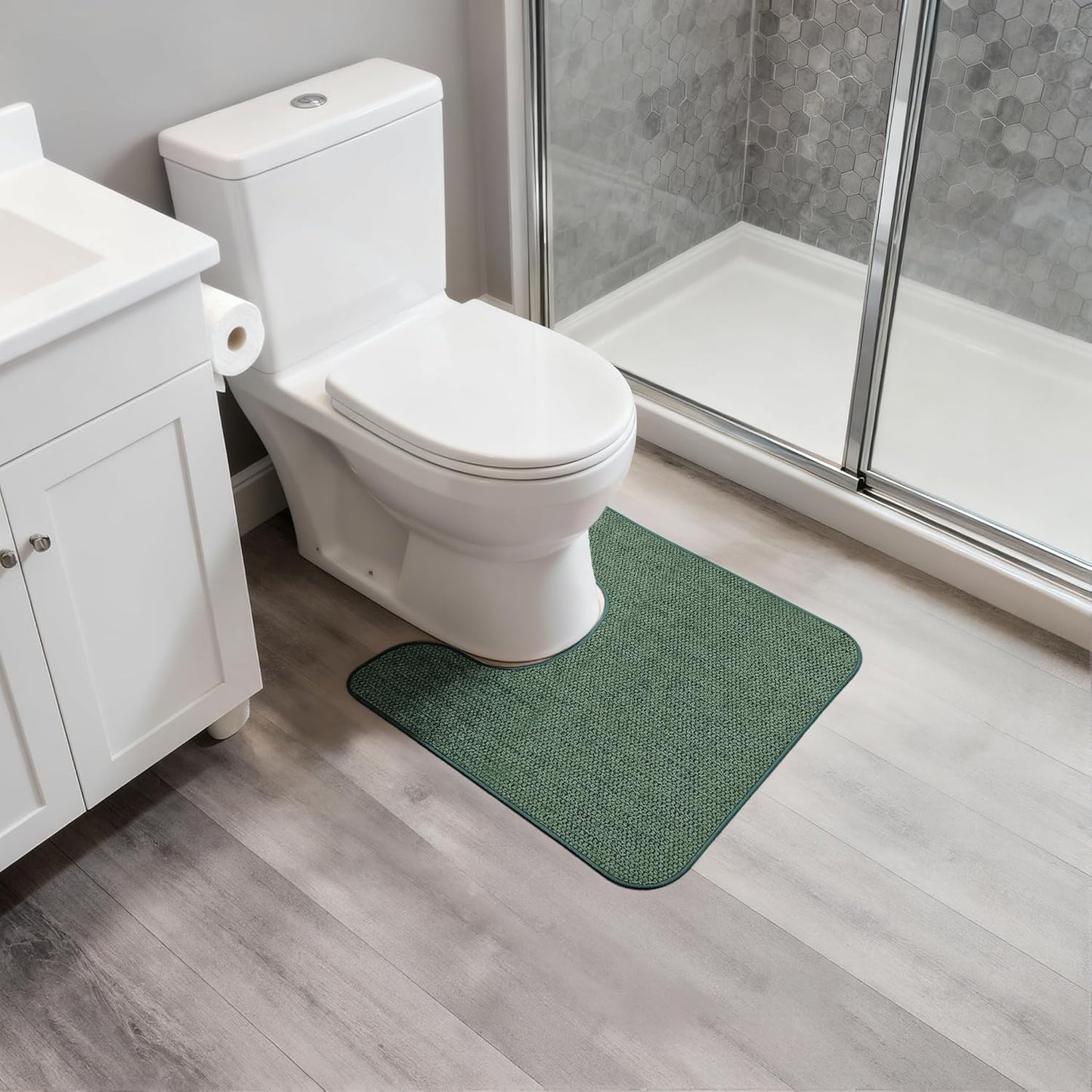 Toilet Rugs U Shaped Bathroom Rug,Machine Washable Non Slip Quick Dry Super Absorbent Ultra Thin Toilet Mats for Bathroom Toilet.Green,1'8"x2'(20x24inch)