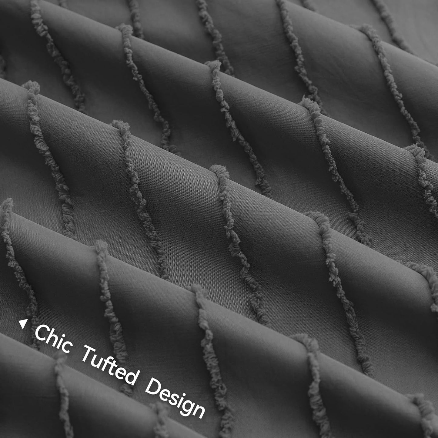 JELLYMONI Duvet Cover Full Size Dark Grey - 3PCS Boho Striped Duvet Cover Set Polyester Tufted Bohemian Textured Comforter Cover 80×90in with Corner Ties & Zipper and 2 Pillowcases