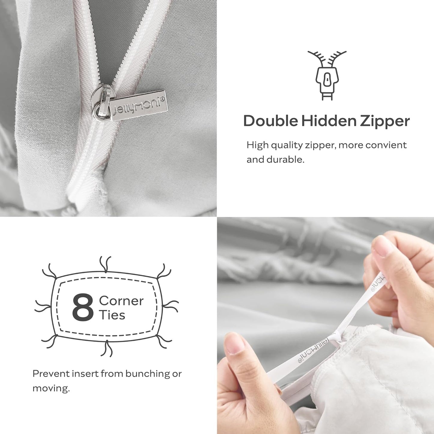 JELLYMONI Duvet Cover Twin Size Light Grey - 3PCS Boho Duvet Cover Set Plaid Polyester Tufted Bohemian Jacquard Knit Textured Comforter Cover 68×90in Rhombic Geometric Pattern Corner Ties & Zipper