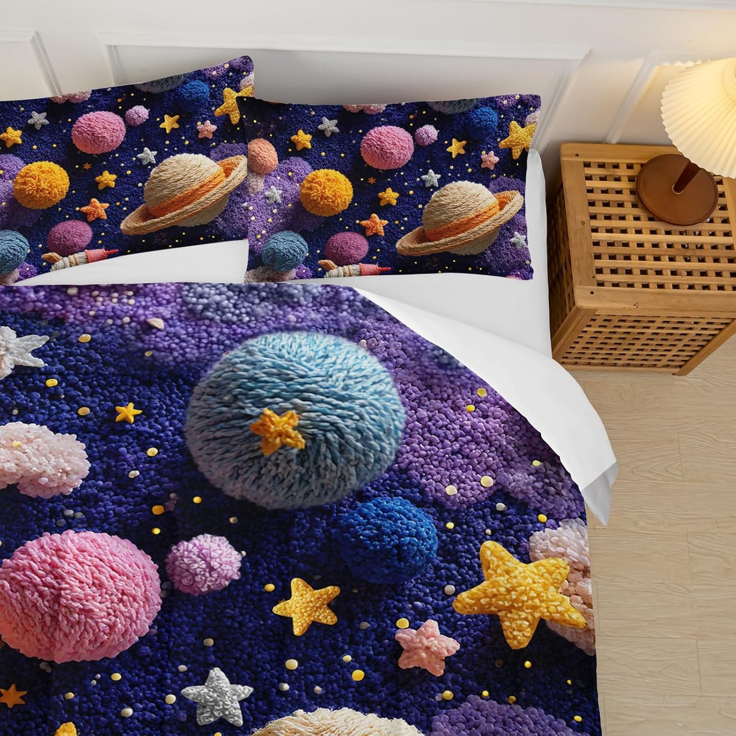 Puple Pink Galaxy Comforter Queen Size,Galaxy Theme Bedding Set Queen for Kids