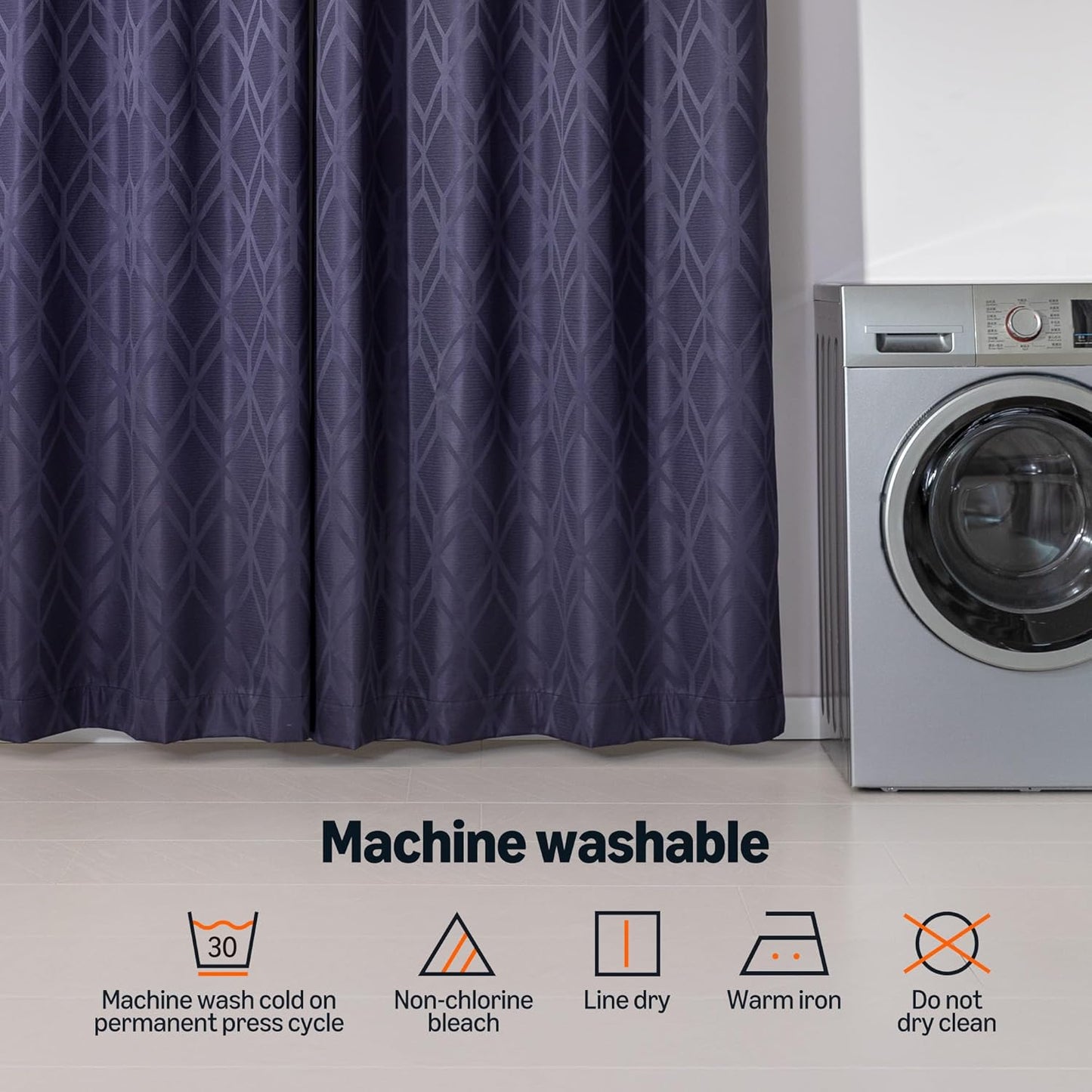 Amazon Basics Jacquard 2-Piece 100% Blackout Curtains, Living Room and Bedroom Drapes, Thermal Insulated Window Treatment, 42"x84", Dark Blue