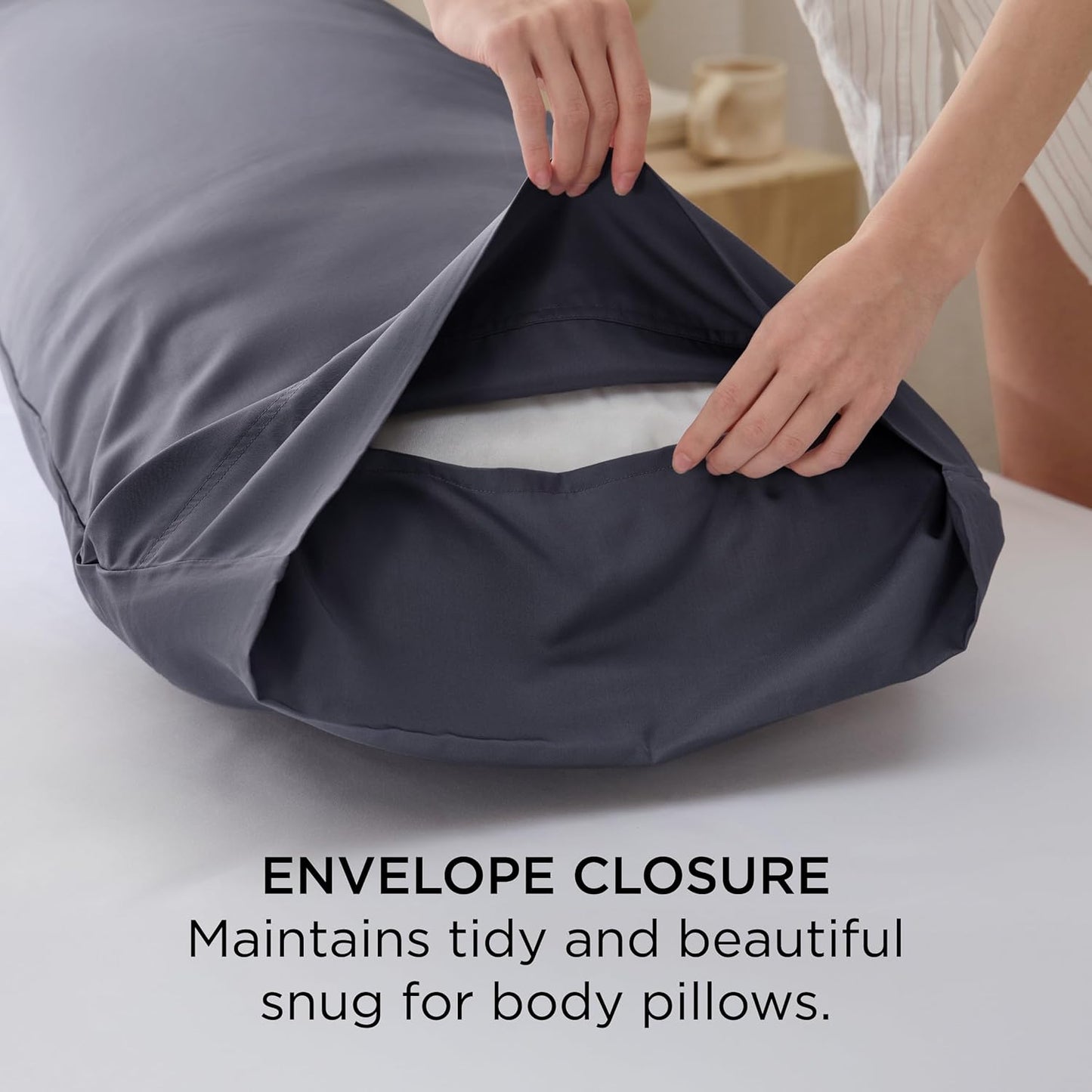 Bedsure Body Pillow Cover, Cooling Body Pillow Pillowcase for Hot Sleepers, Rayon Derived from Bamboo Grey Pillowcase, Breathable & Soft Long Pillow Case Cover with Envelope Closure, 20x54 Inches