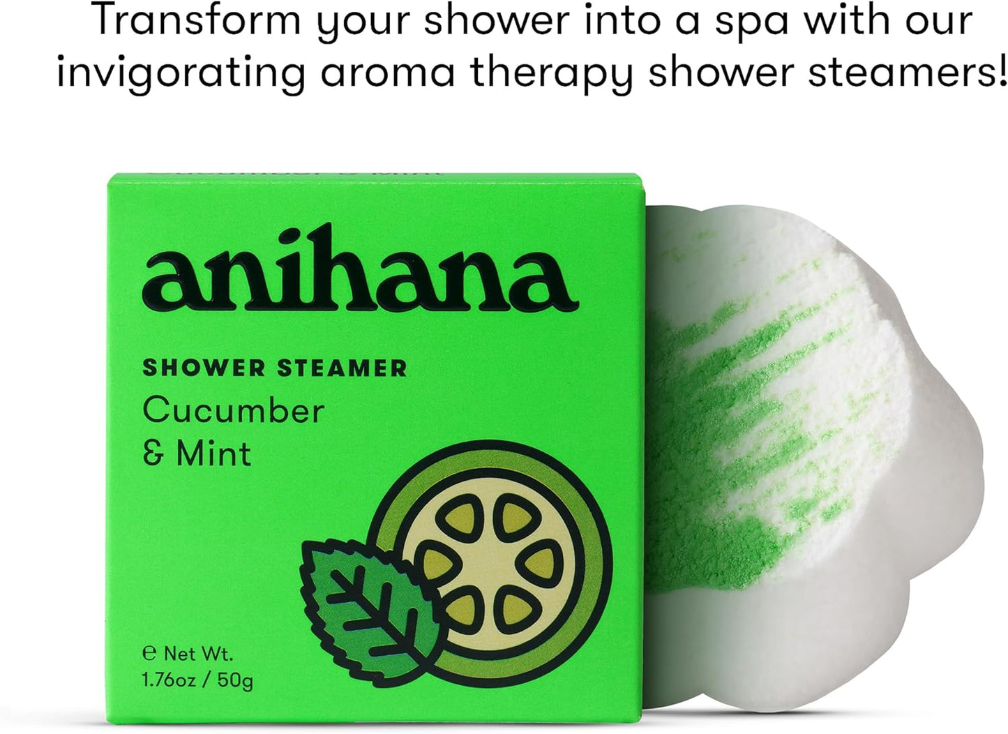 ANIHANA Shower Steamers 4 Pack, Paraben Free, Cruelty Free, Refreshing Cucumber Mint Scent, 1.76 oz Each