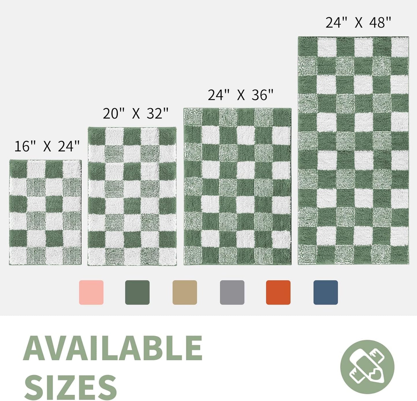CozeCube Checkered Bath mats for Bathroom Non Slip, Plush Shaggy Bath Rugs for Bathroom Washable, Buffalo Plaid Bath mat, Sage Green, 36" x 24"