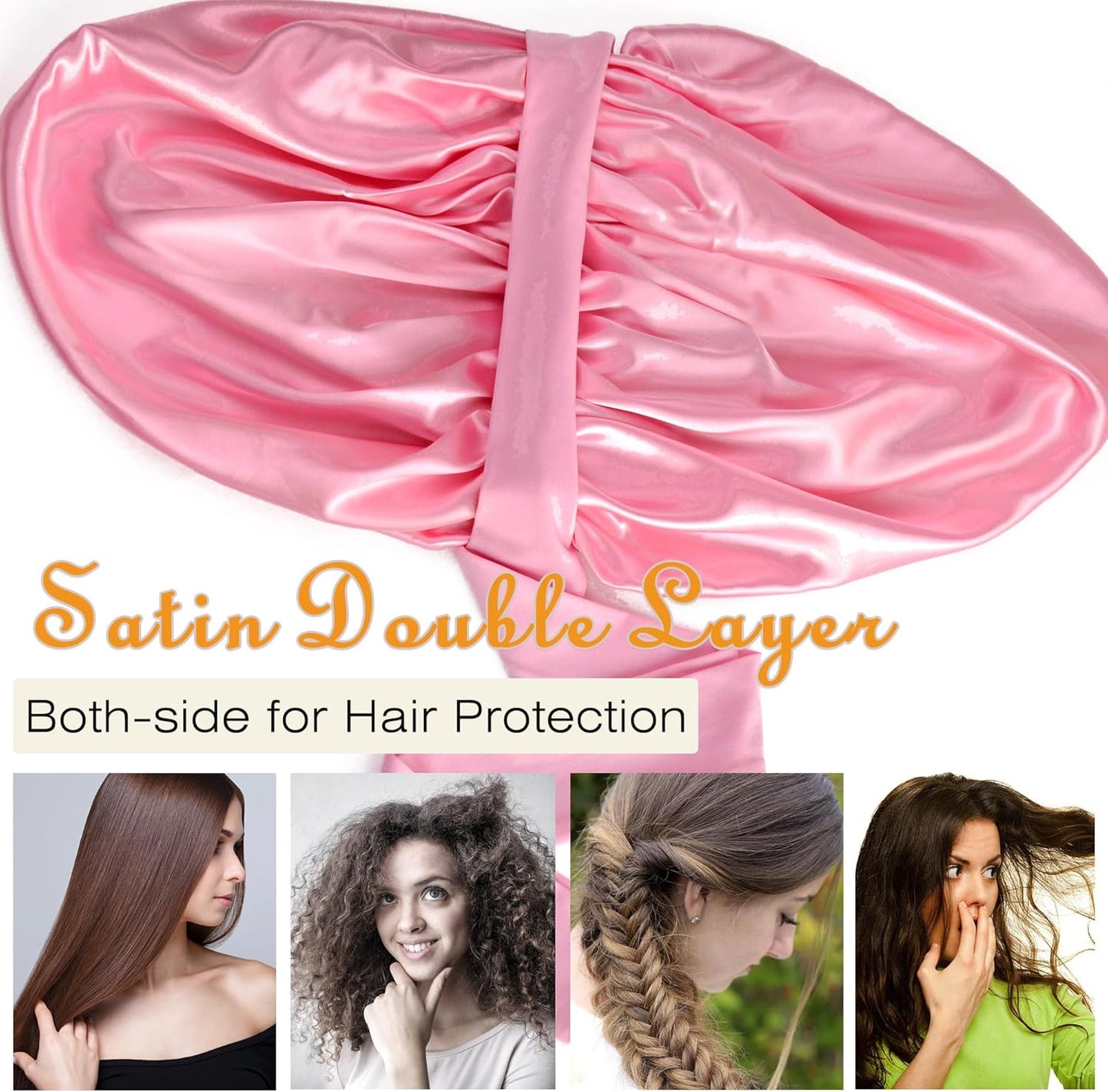 Silk Bonnet for Sleeping Women Satin Bonnet Double Layer Night Sleep Cap with Elastic Tie Band for Curly Natural Hair