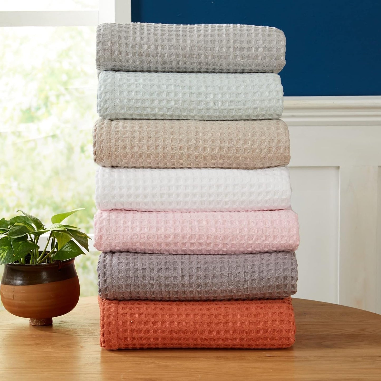 100% Cotton Waffle Weave Bed Blanket | Soft, Breathable, and Lightweight Blanket for All-Season | Perfect for Layering | Brielle Collection (King, White)